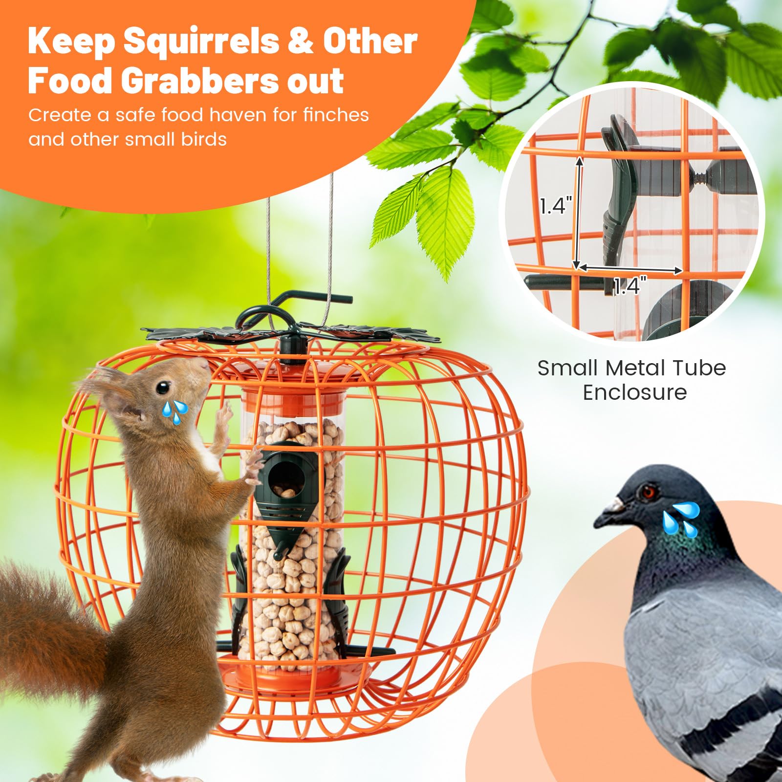 Giantex Bird Feeder, Hanging Wild Bird Feeders, Squirrel Proof Metal Frame, 4 Ports, 360° Feeding 
