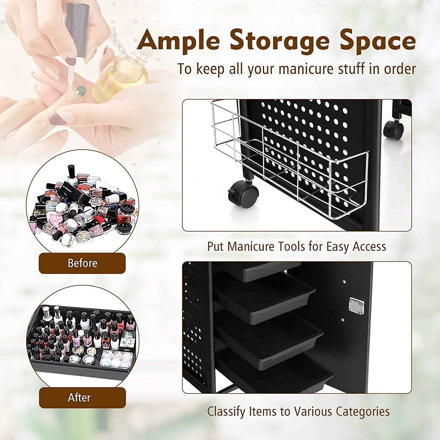 Nail Desk Manicure Table Steel Frame Nail Tables for Technician (Pure Black) 
