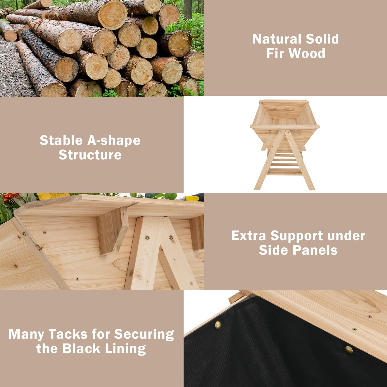Giantex Plant Raised Bed 2 Tiers Garden Bed, Outdoor Fir Wood Plant Container with Storage Shelf 