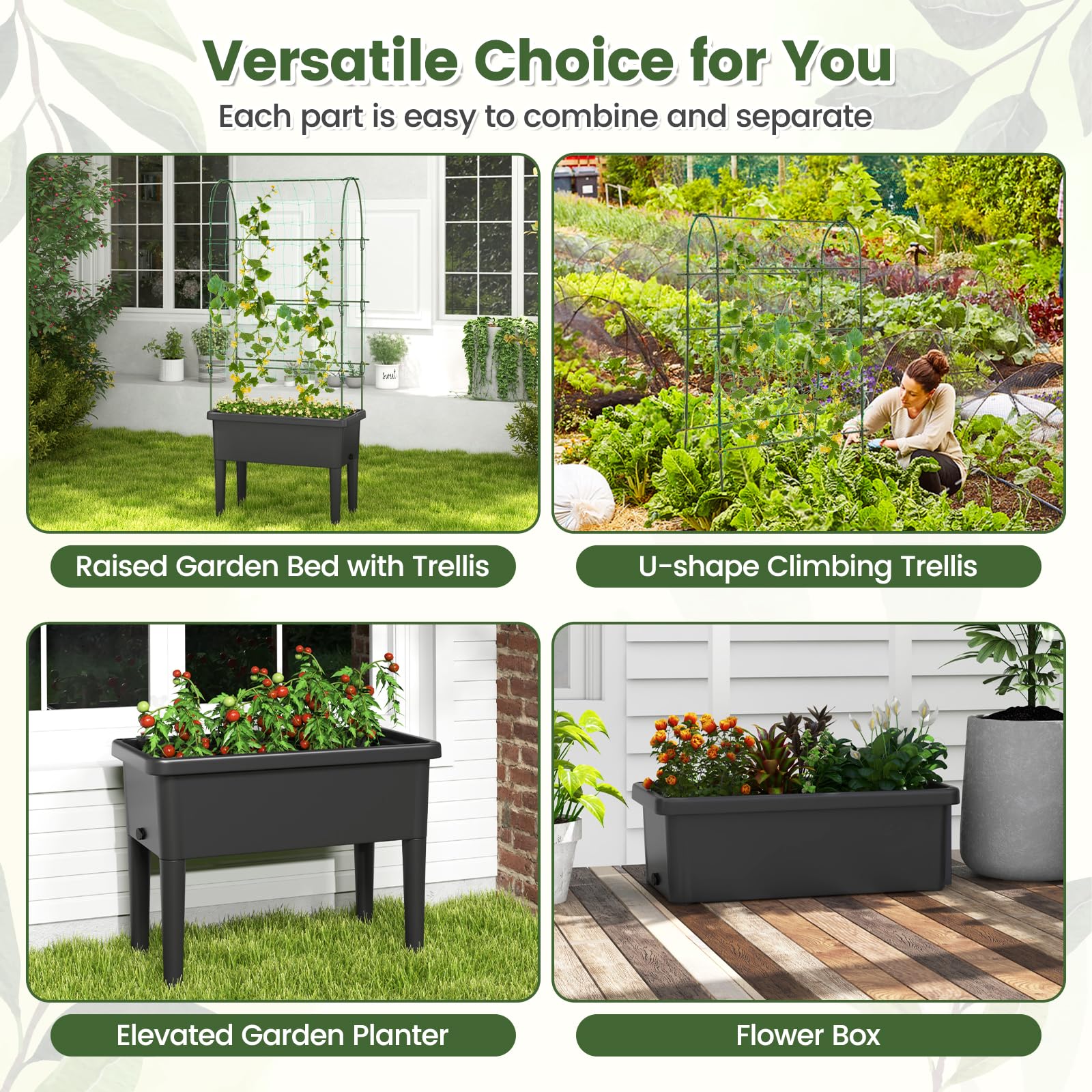 Giantex Raised Garden Bed with Climbing Trellis, Self-Watering Elevated Planter 