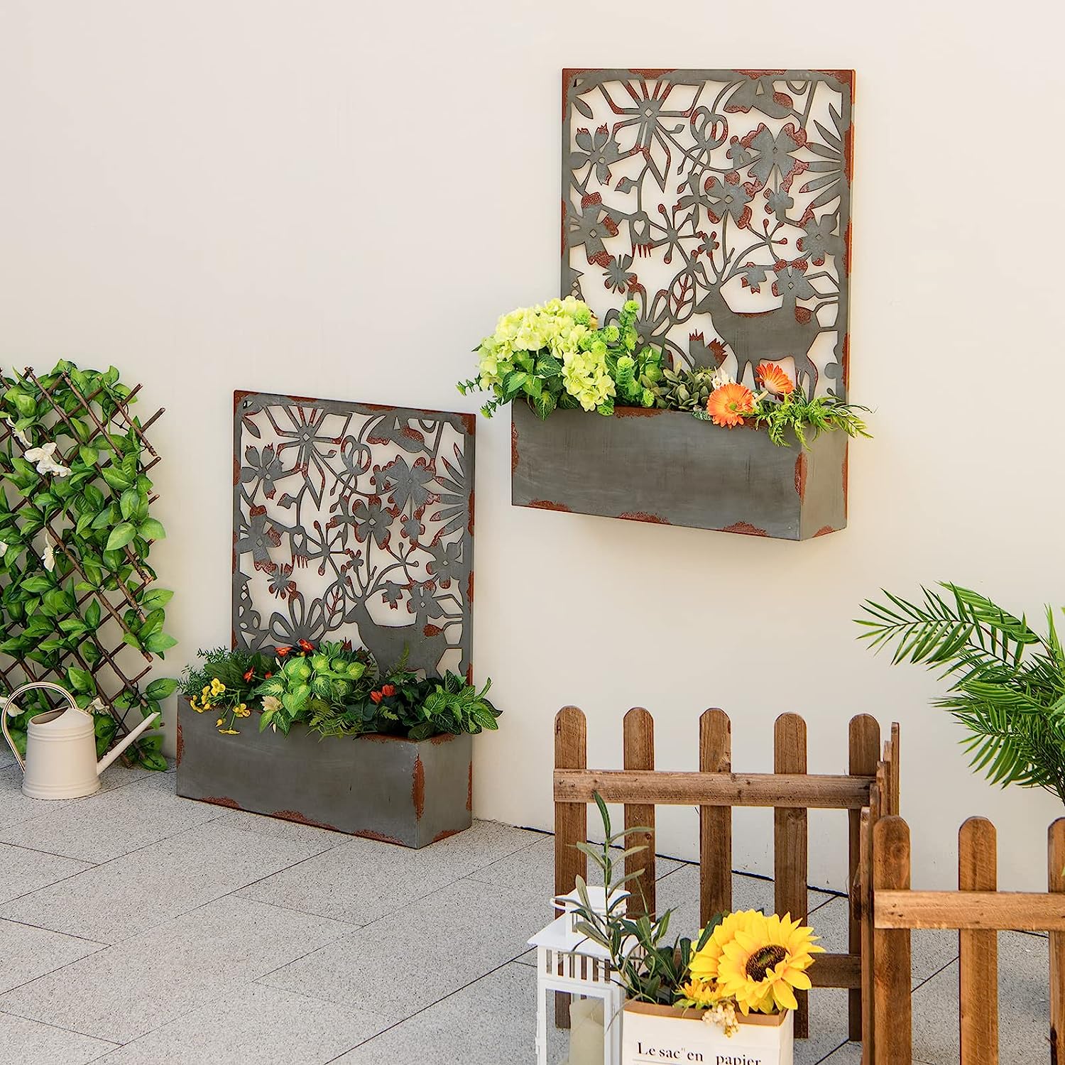 Giantex Raised Garden Bed with Trellises, Freestanding Retro Planter Boxes Set of 2 