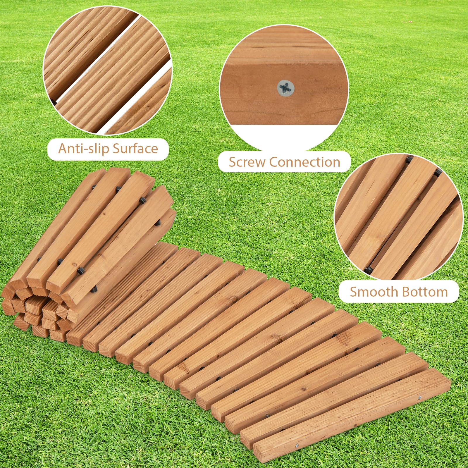 Giantex Garden Pathway Roll Up - 7ft Curved Wood Walkway 17 inch Width 