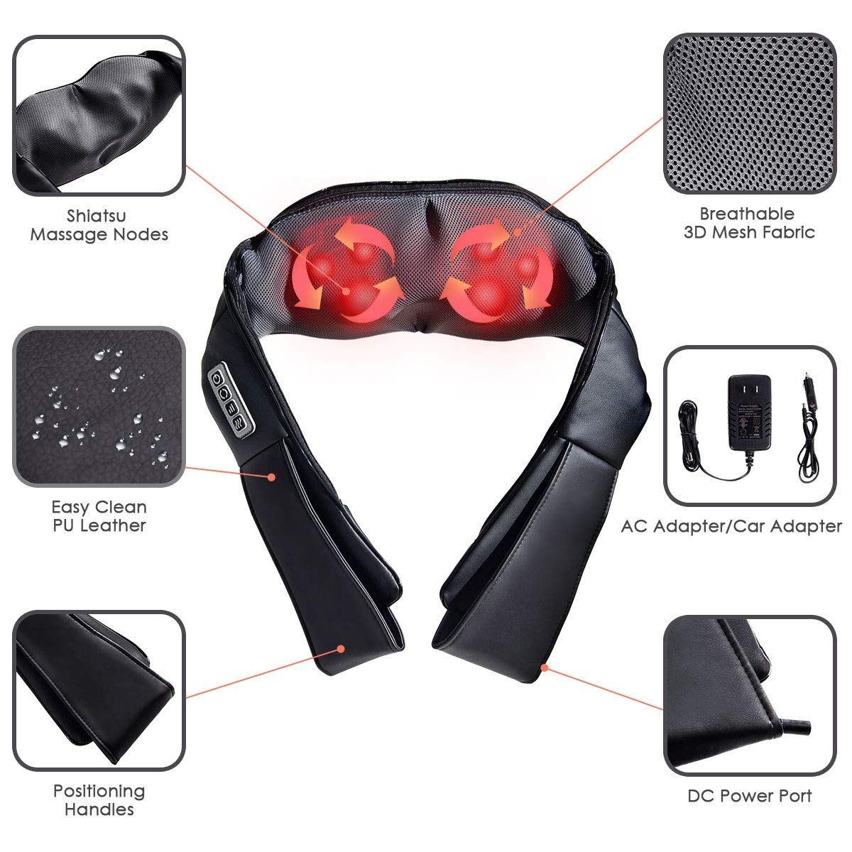 Giantex Shiatsu Neck Back Massager with Heat, Electric 3D Kneading Massage Pillow 