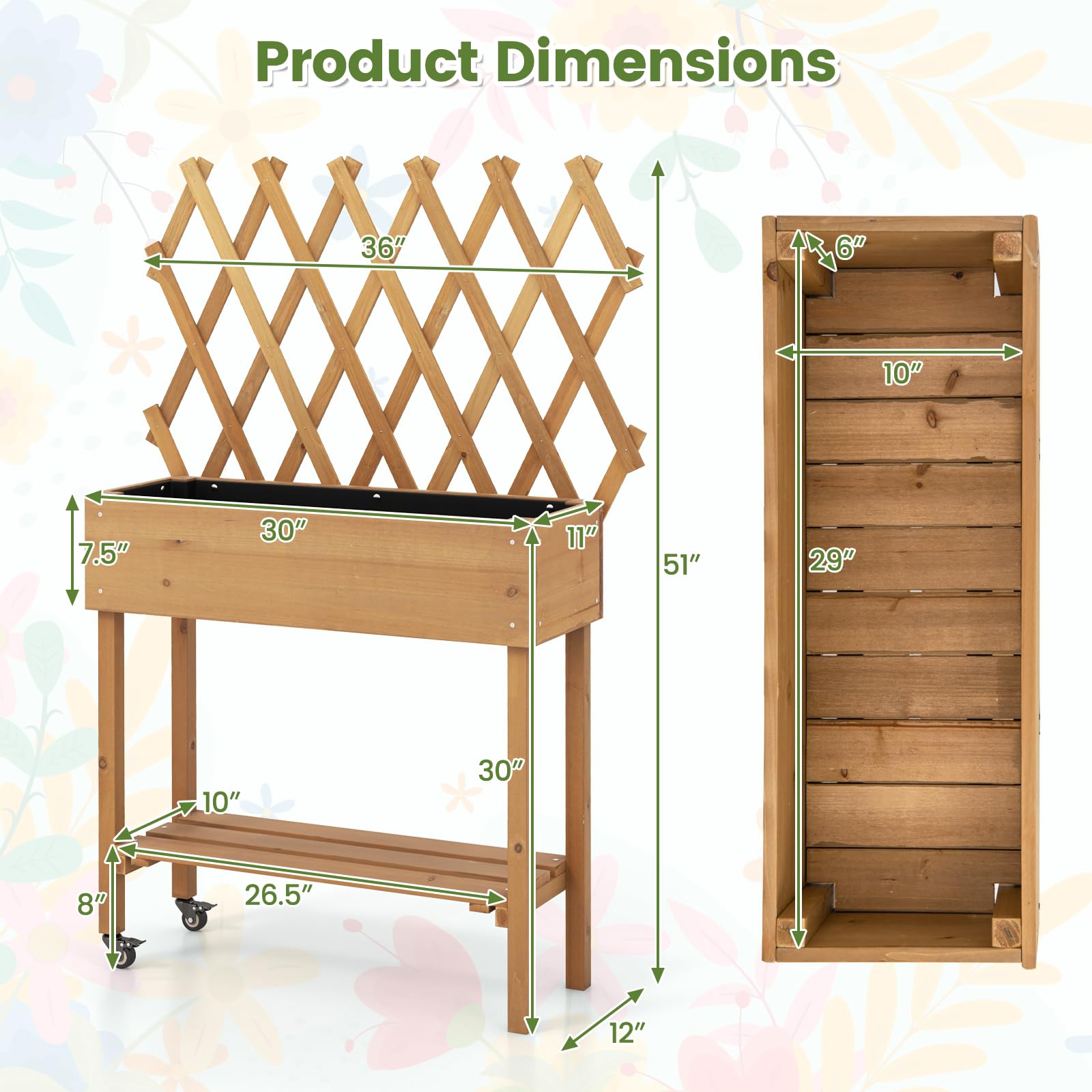 Giantex Raised Garden Bed on Wheels, Rolling Planter Boxes with Trelli 