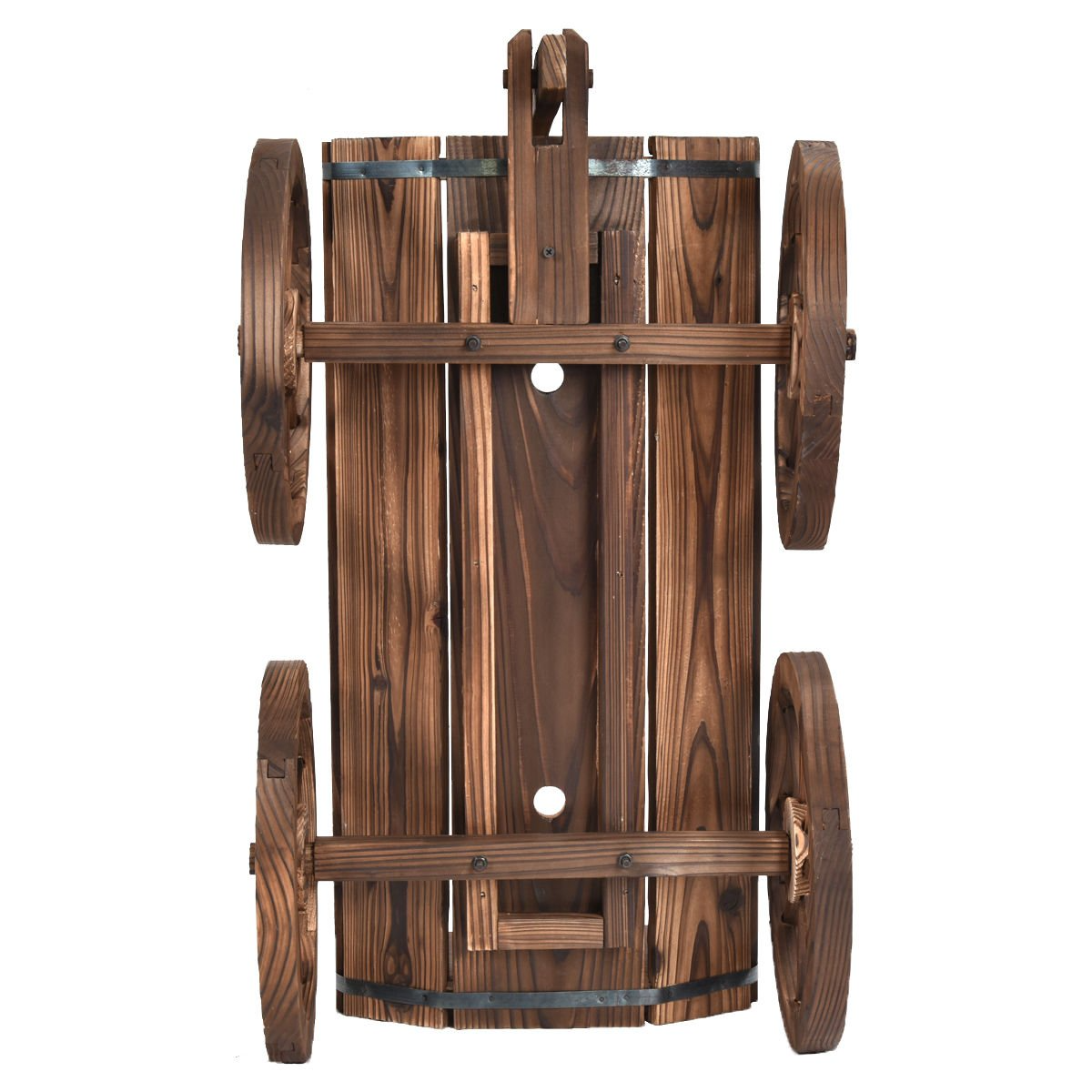 Giantex Wood Wagon Flower Planter Pot Stand W/Wheels Home Garden Outdoor Decor 