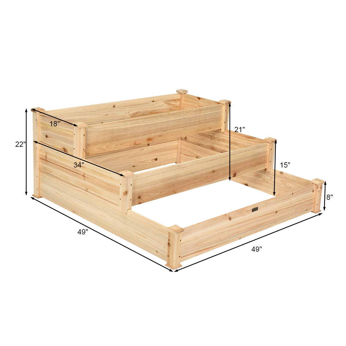 3 Tier Raised Garden Bed, 49'' x 49'' x 22" (L x W x H) 