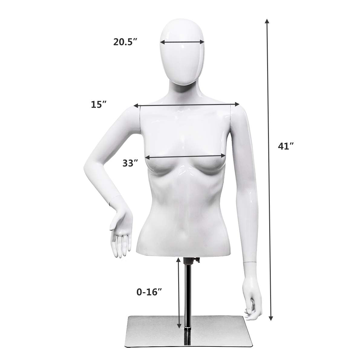 Female Mannequin Torso Adjustable Height Detachable Arms Dress Form 
