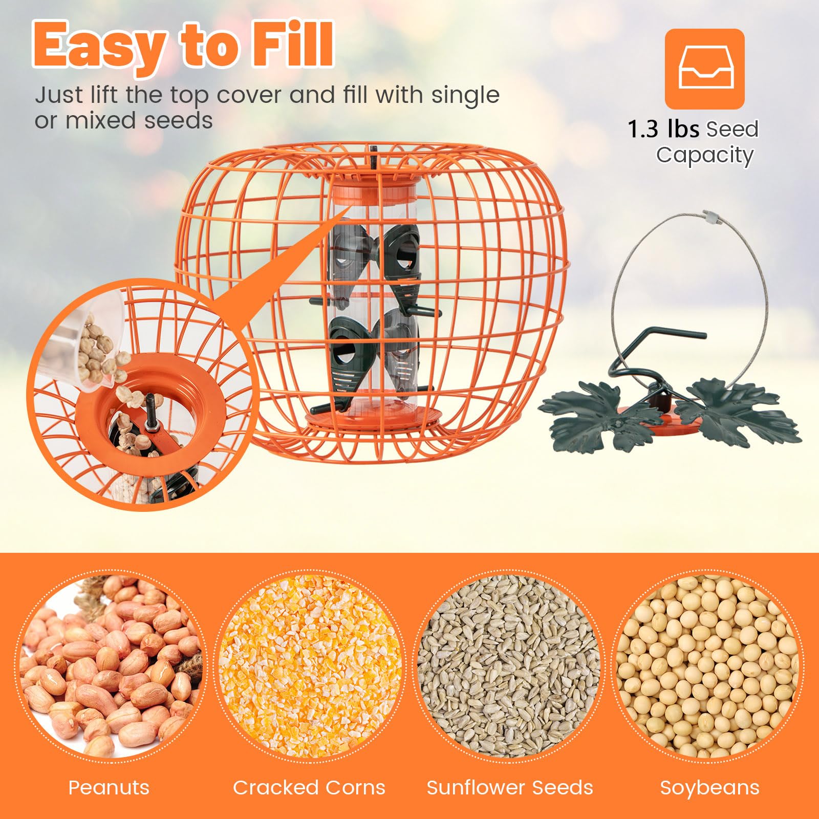 Giantex Bird Feeder, Hanging Wild Bird Feeders, Squirrel Proof Metal Frame, 4 Ports, 360° Feeding 