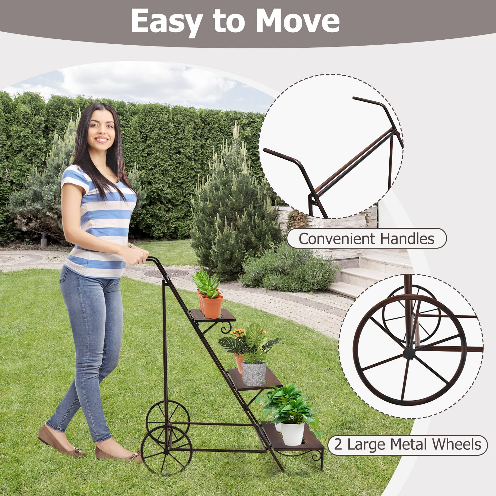 Giantex 3-Tier Metal Flower Cart 