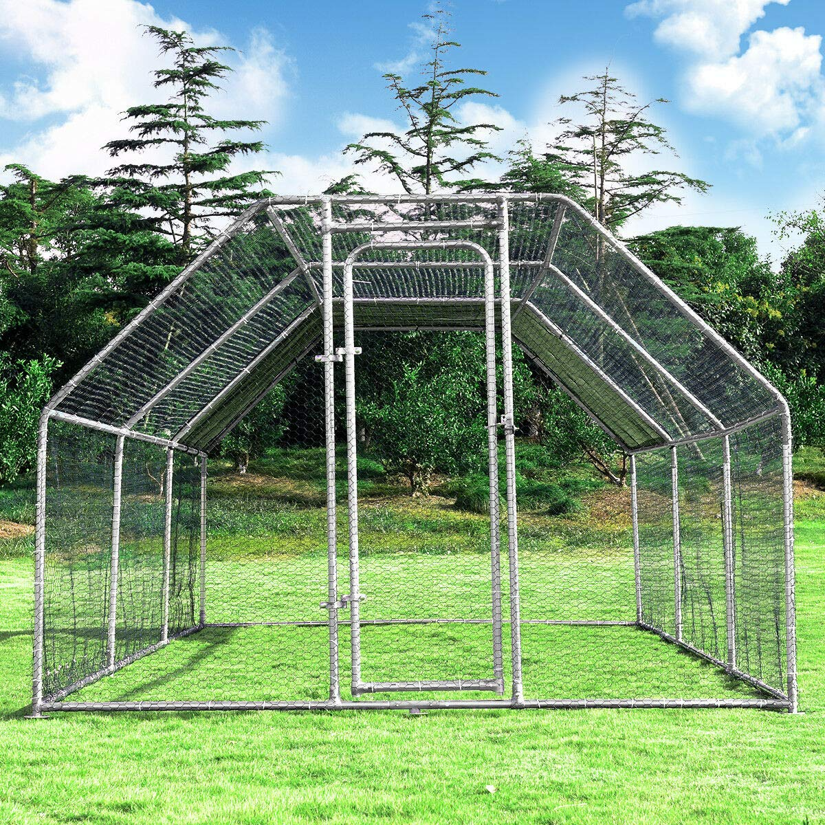 Giantex Large Metal Chicken Coop Walk-in Chicken Coops Hen Run House Shade Cage with Waterproof and Anti-Ultraviolet Cover for Outdoor Backyard 