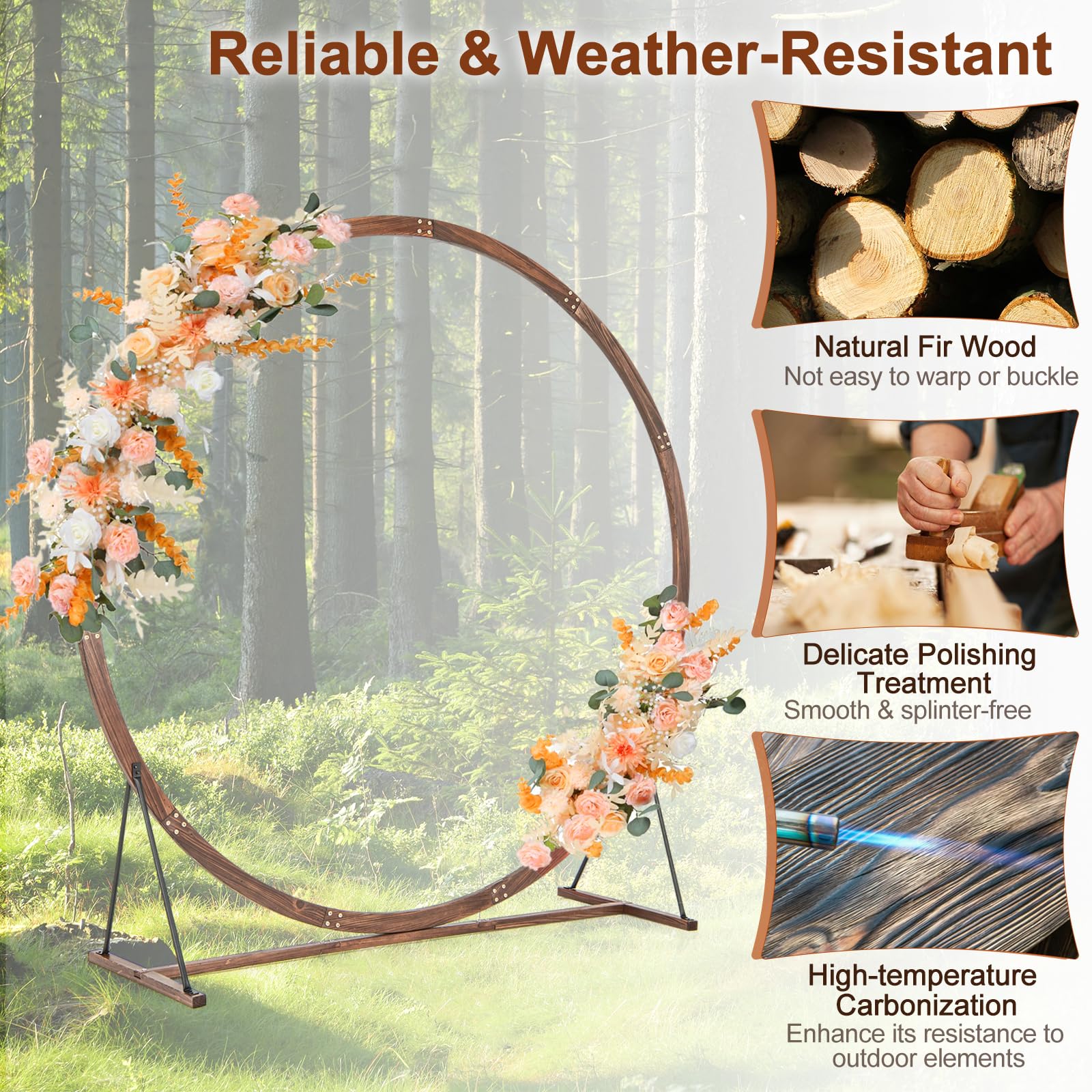 Giantex Wooden Wedding Arch for Ceremony, 7.4 FT Round Solid Wood Arbor for Wedding Backdrop Stand