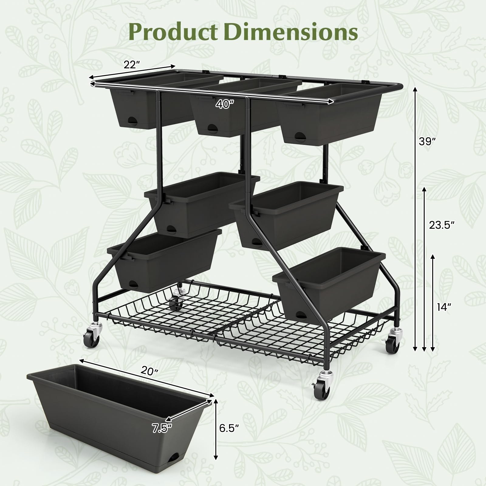 Giantex Rolling Raised Garden Bed w/ 7 Planter Boxes, Storage Baskets, Drainage Holes 