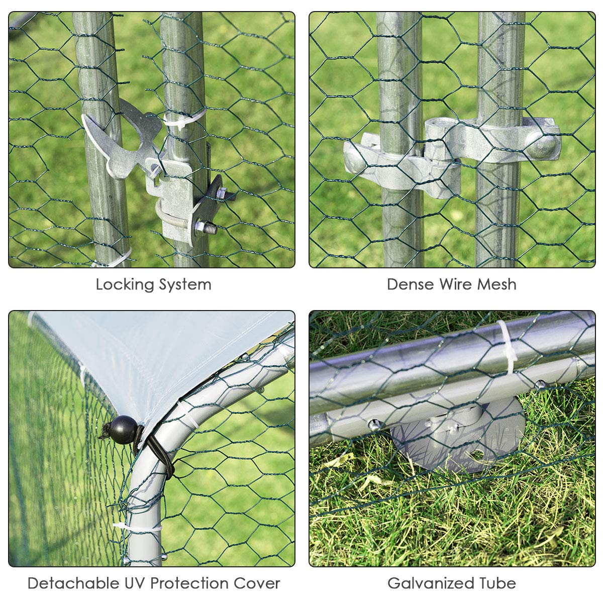 Large Metal Chicken Run w/ Anti-Ultraviolet Cover for Outdoor 