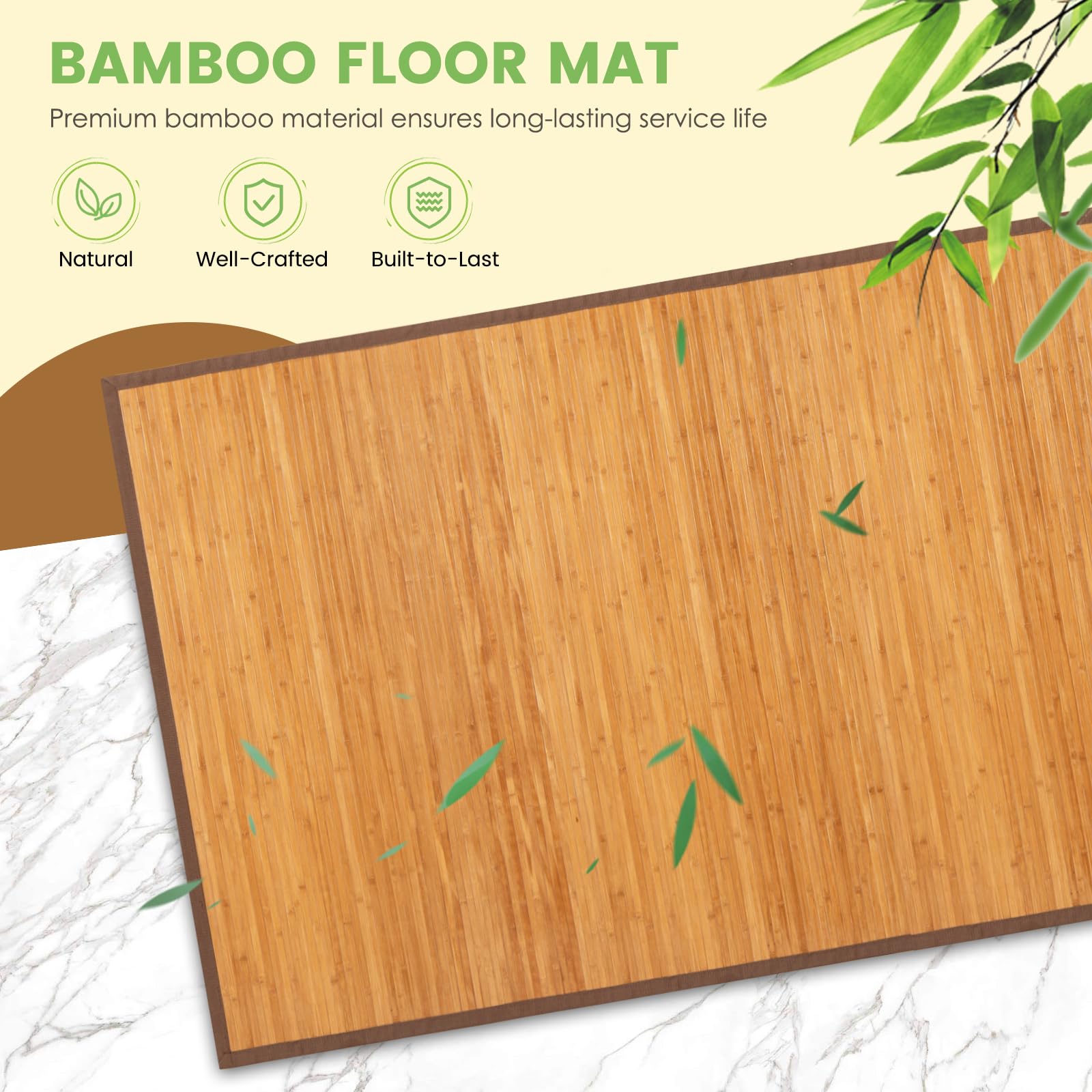 Giantex 5’ x 8’ Bamboo Area Rugs - Floor Mat with Anti-Slip Backing, Durable Roll-up Floor Rug, 60” x 96” Indoor Mat Rug