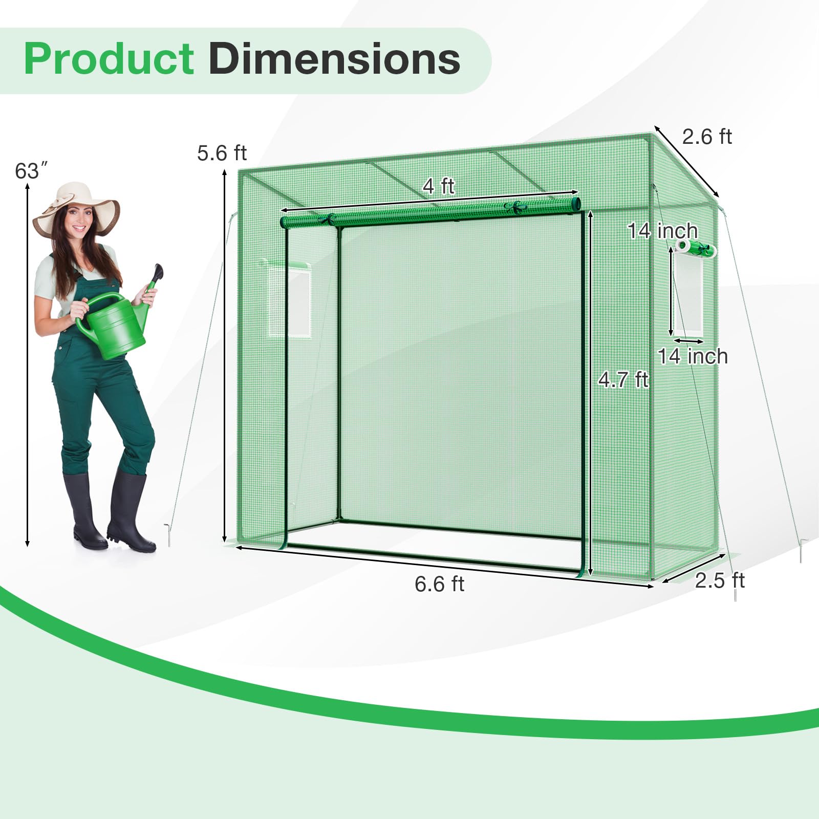 Giantex Walk-in Greenhouse, 4 Ground Stakes & Ropes, Outdoor Portable Mini Greenhouse w/ PE Cover 