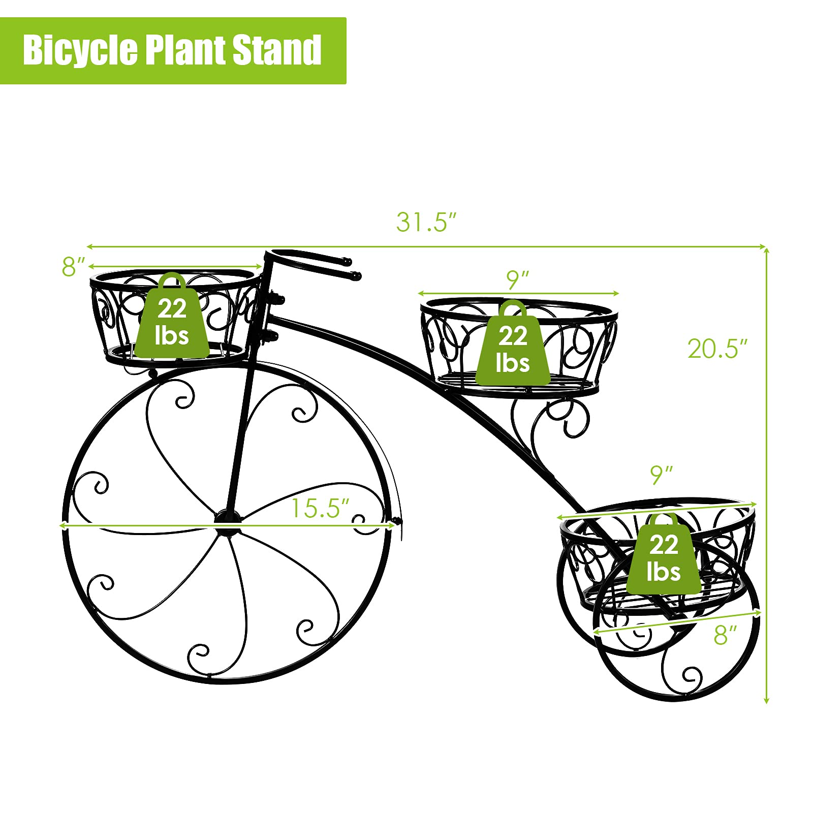 Giantex Tricycle Plant Stand Flower Pot Cart Holder with 3 Decorative Wheels 
