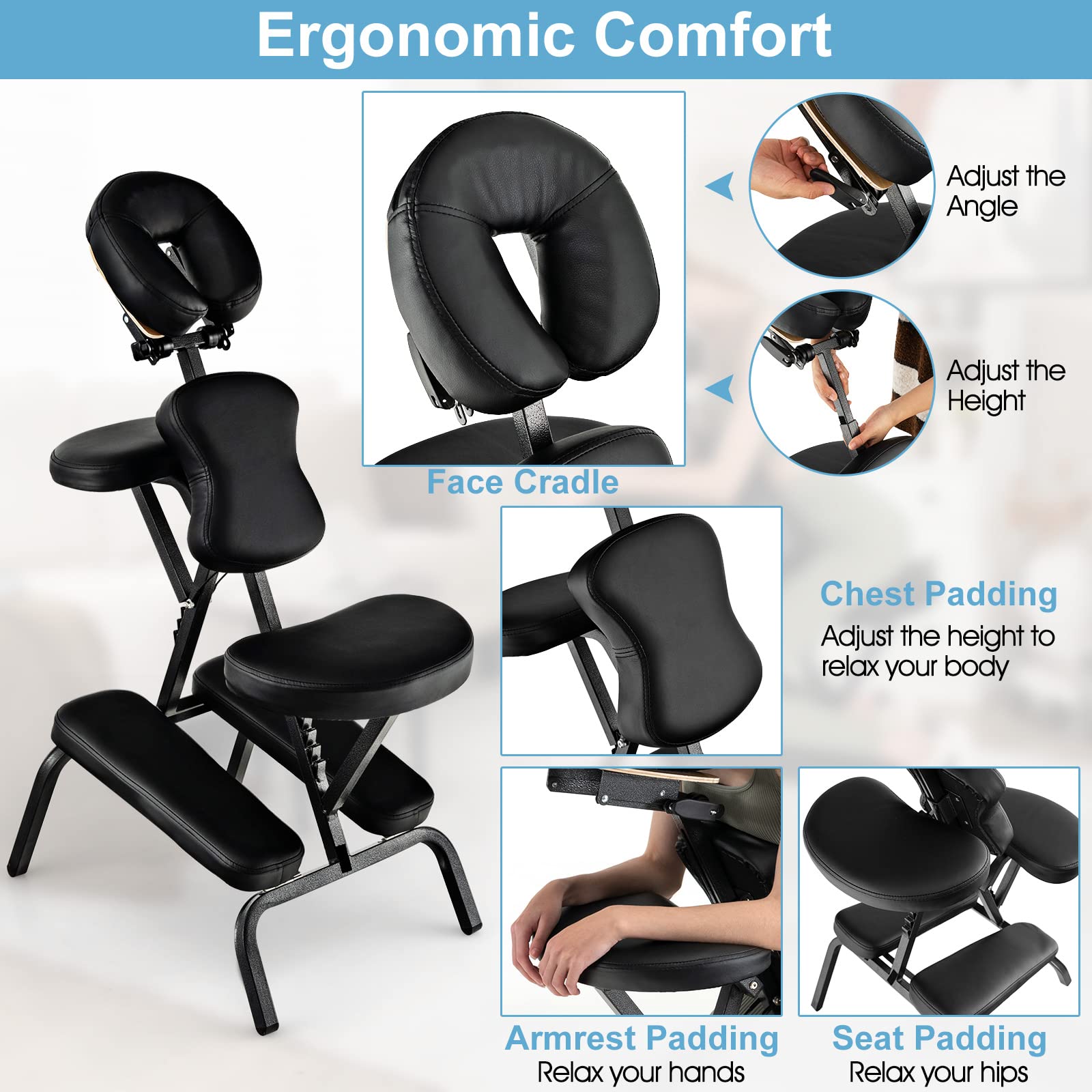 Portable Light Weight Massage Chair Travel Massage Tattoo Spa Chair 