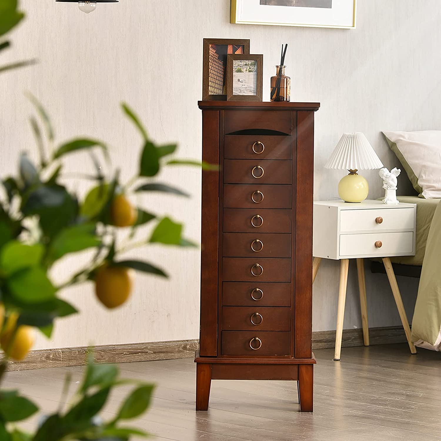 Jewelry Cabinet with Top Compartment Bedroom Armoire with Large Storage