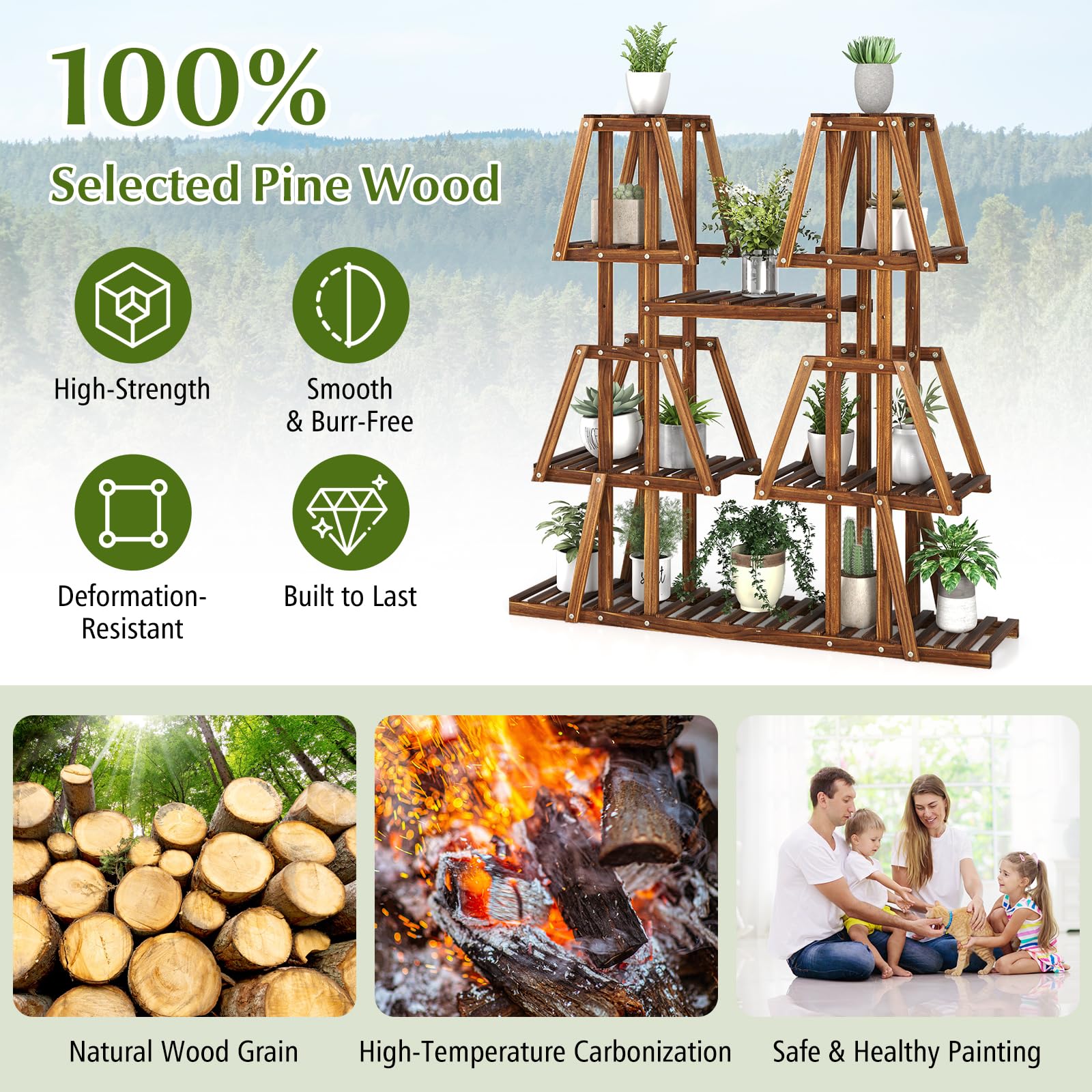 Giantex Wood Plant Stand, 5-Tier 10 Potted Trapezoid Plant Holder Rack for Multiple Plants 