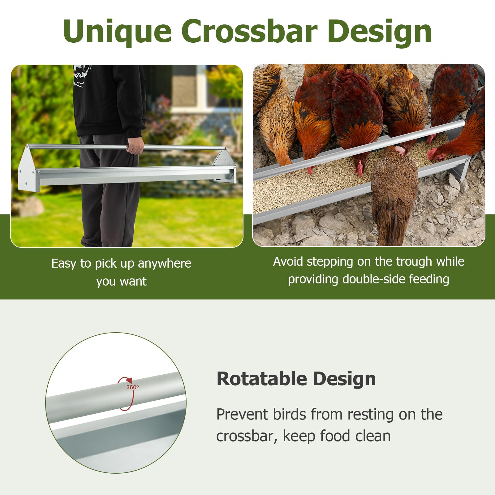 Giantex Chicken Feeding Trough 45" Long - Heavy Duty Galvanized Steel Chicken Feeder 
