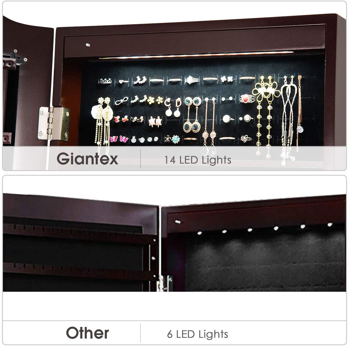 Giantex | 14 LEDs LEDs Jewelry Armoire Cabinet with Full-length Mirror