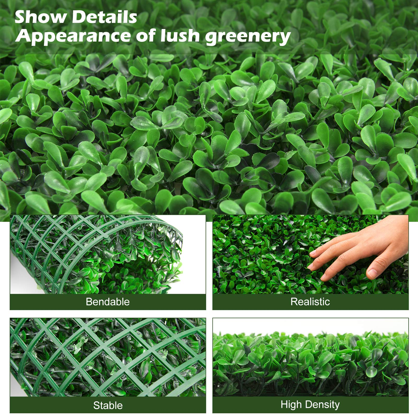 Giantex 12PCS 20x20inch Artificial Boxwood Panels Garden Privacy Fence Screen 