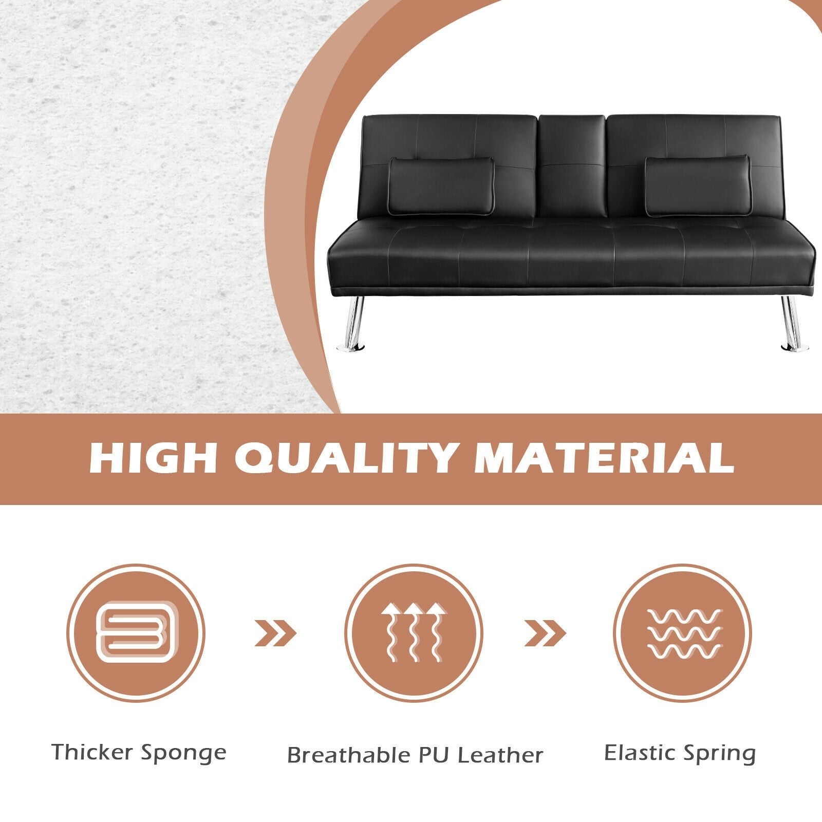 Giantex Modern Convertible Futon Sofa Bed,2 Cup Holders, Backrest Adjustable 