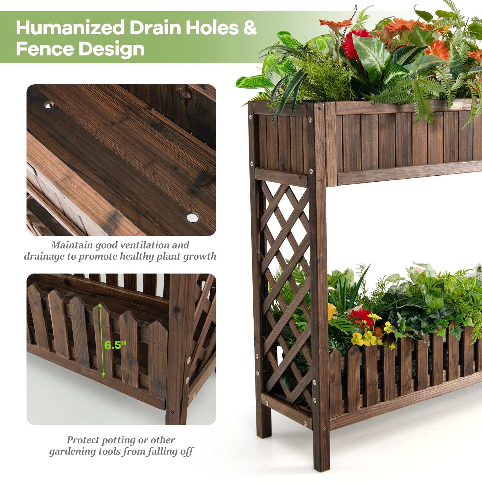 Giantex Planter Raised Bed, Elevated Potted Plant Rack(Brown) 