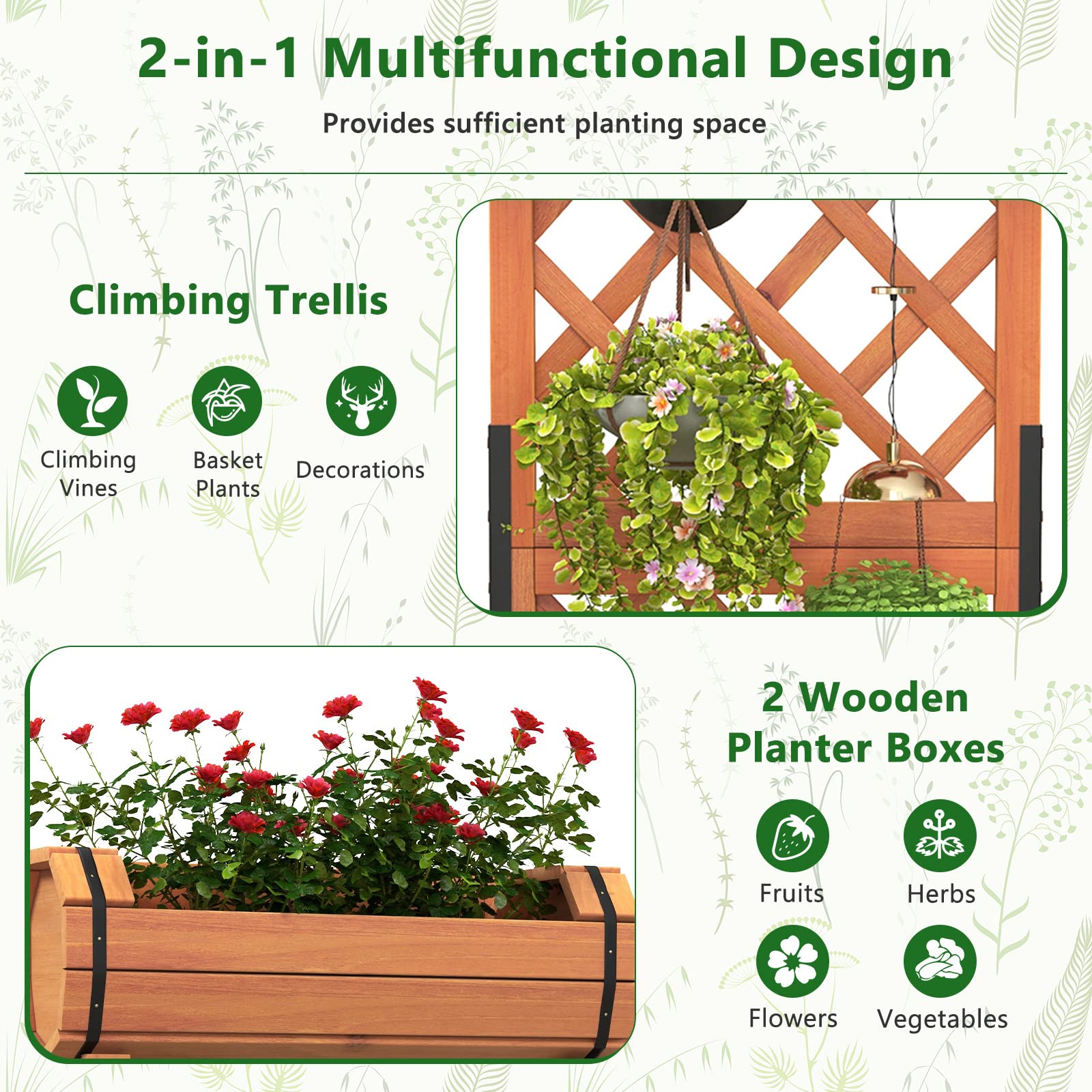 Giantex Raised Garden Bed with 2 Barrel Planters & Trellis 