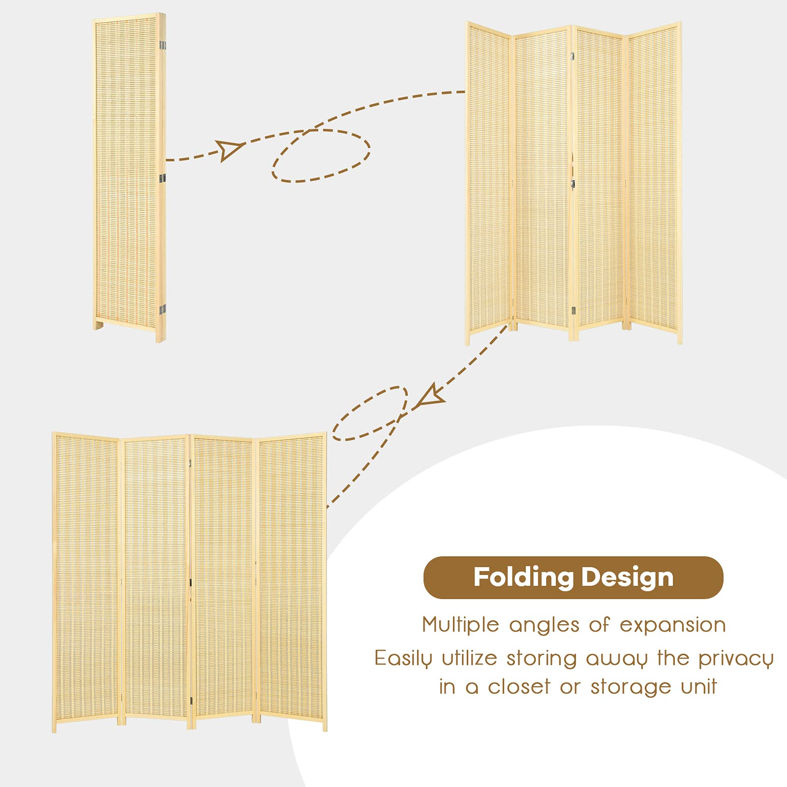 Giantex 4 Panel 6 Ft Tall Bamboo Room Divider, Folding Privacy Screen, Natural