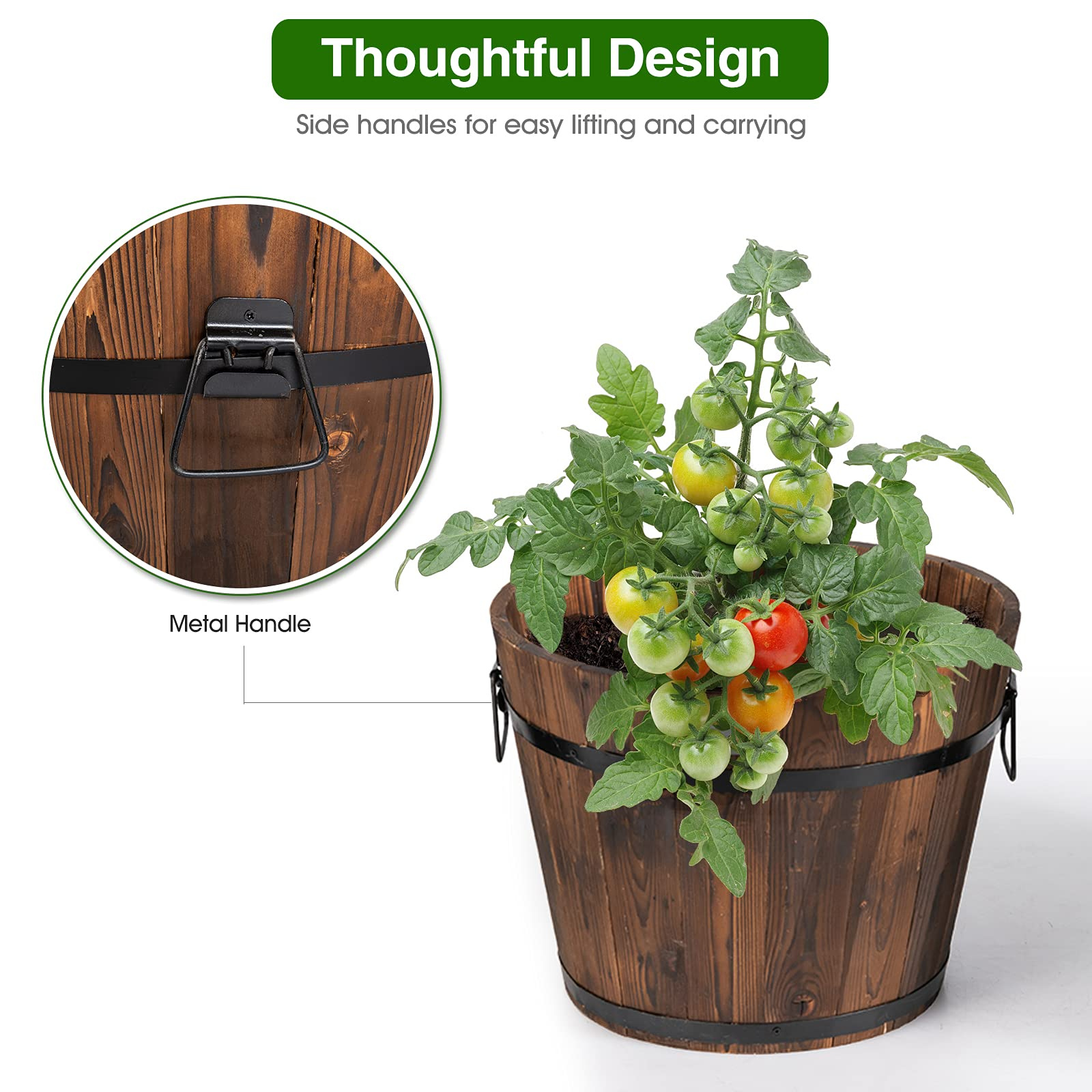3 Pieces Wood Bucket Raised Beds for Plants Herbs Veggies 
