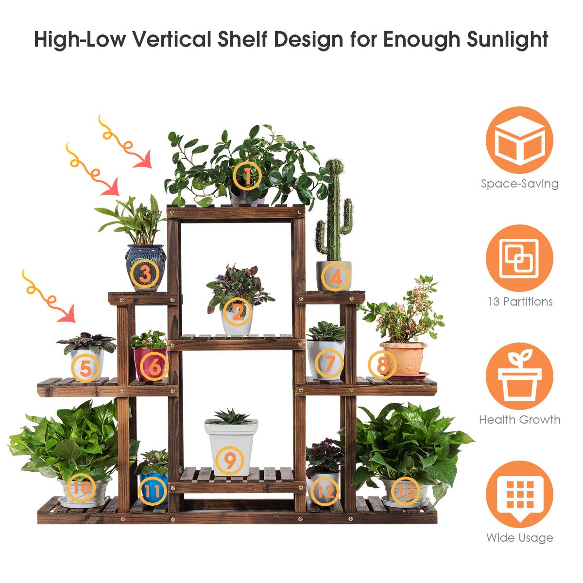 Giantex Flower Rack Wood Plant Stand Wood Shelves Bonsai Display Shelf 