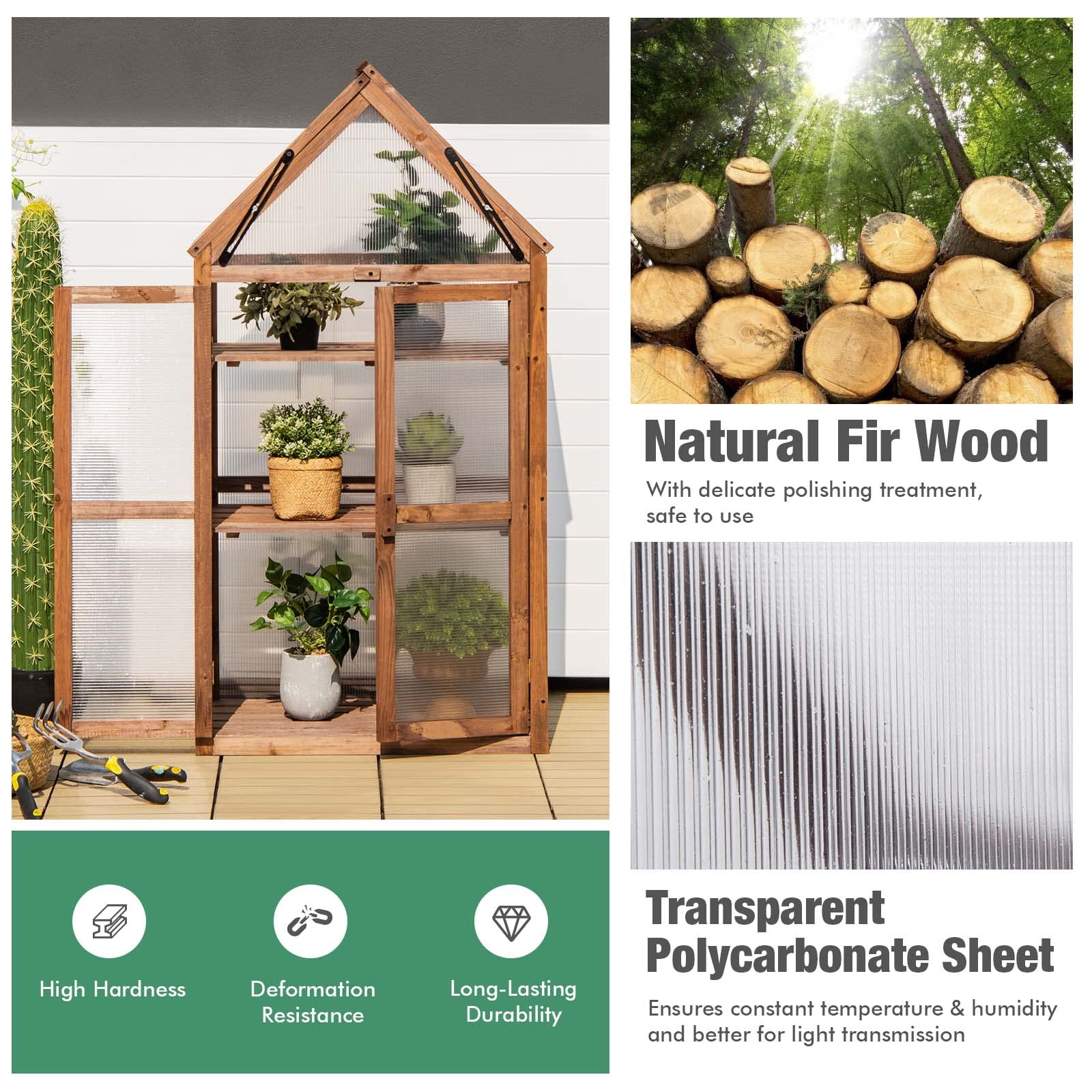Giantex 3-Tier Garden Cold Frame, Portable Wooden Mini Greenhouse Storage Shelves 