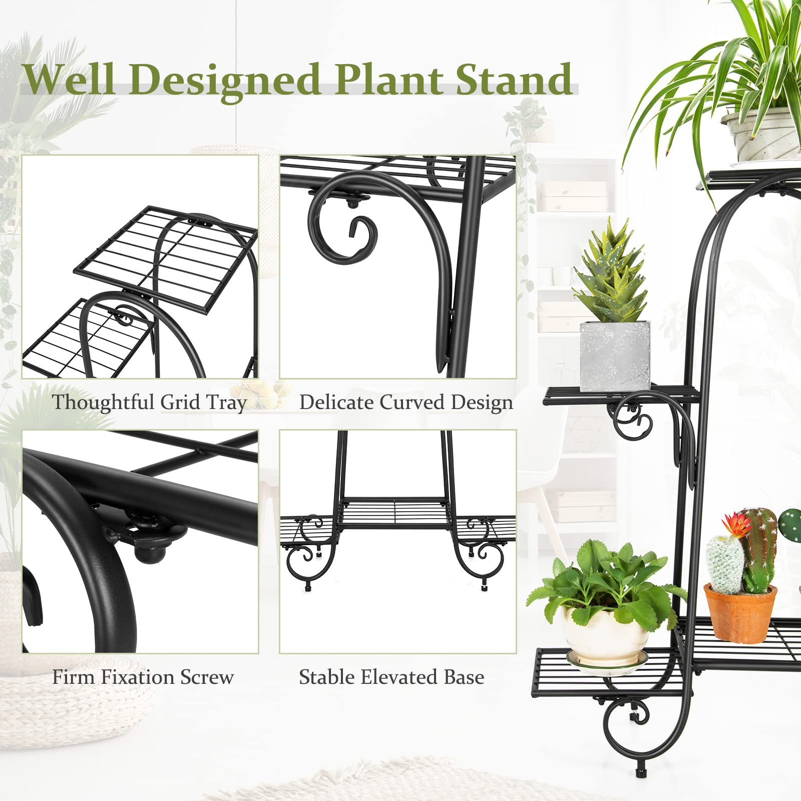 6 Tiers Metal Plant Stand Flower Pots Holder 
