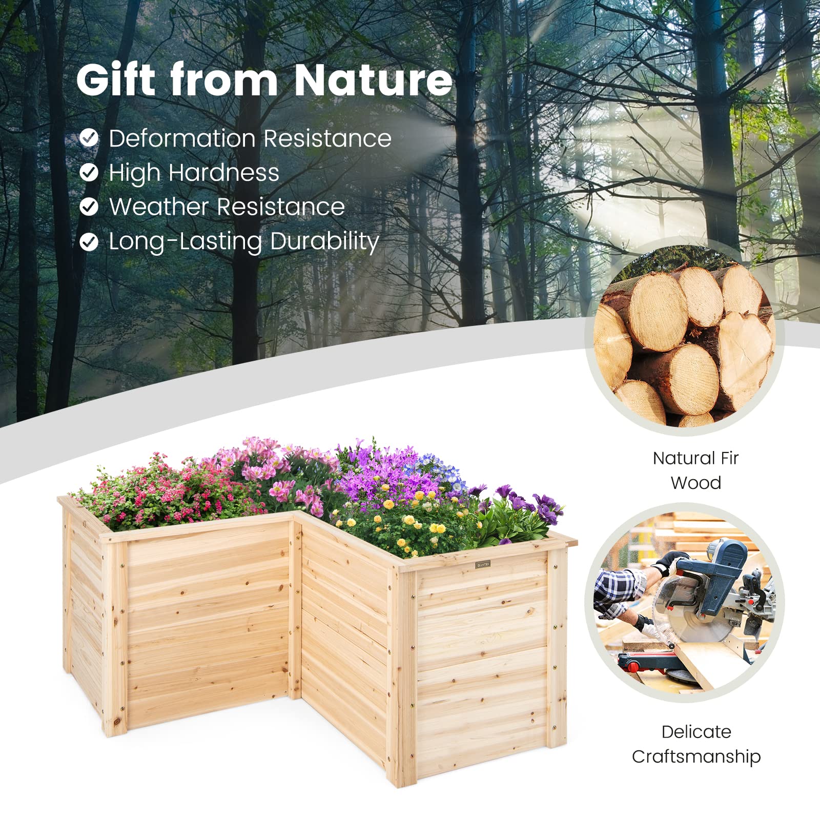 Giantex Raised Garden Bed, 47.5" x 47.5" x 24.5" Wooden Planter Box, Outdoor L-Shaped Deep Garden Bed for Sapling Flower Herb Vegetable Fruit 