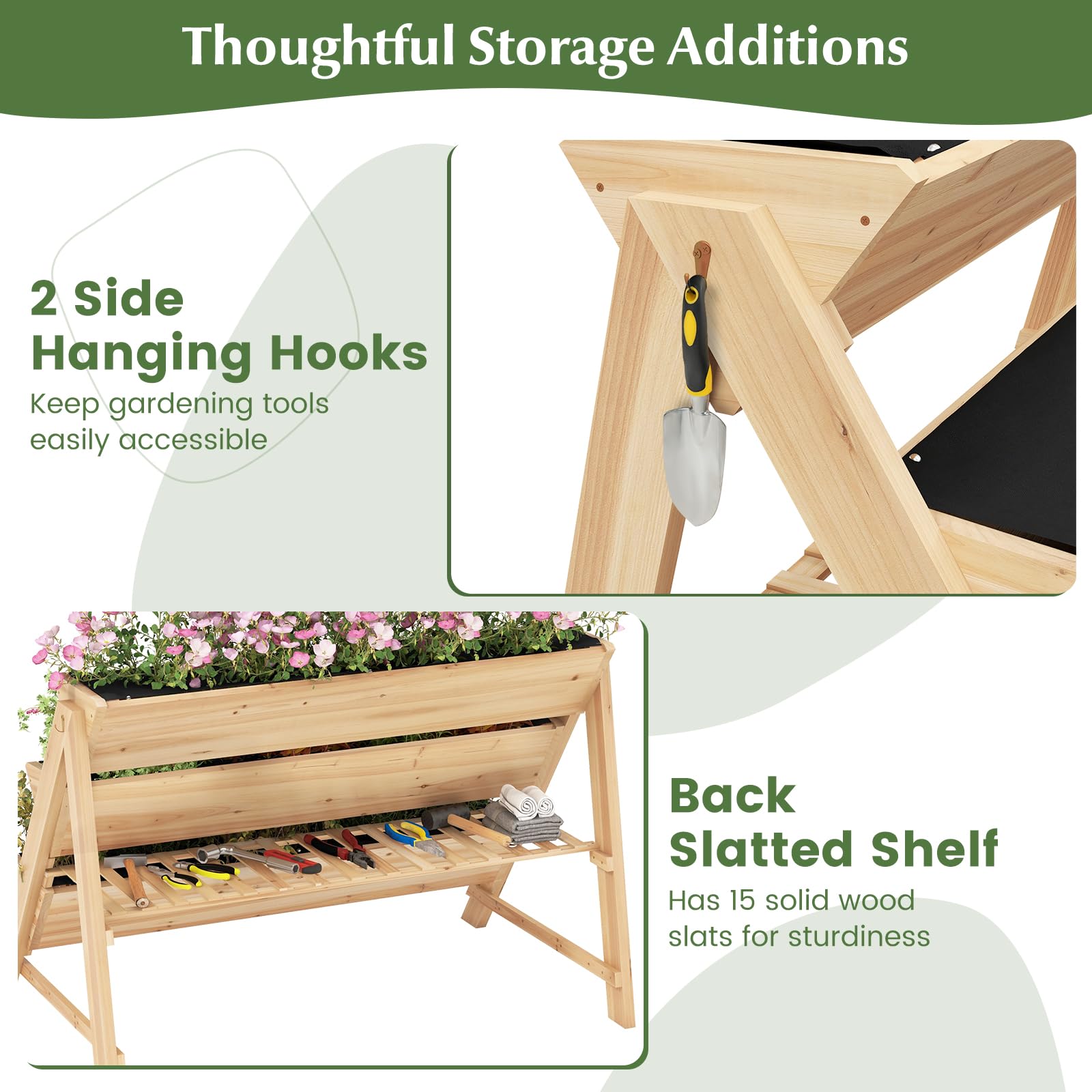 Giantex 3-Tier Raised Garden Bed, Wooden Vertical Planter Box with Storage Shelf 