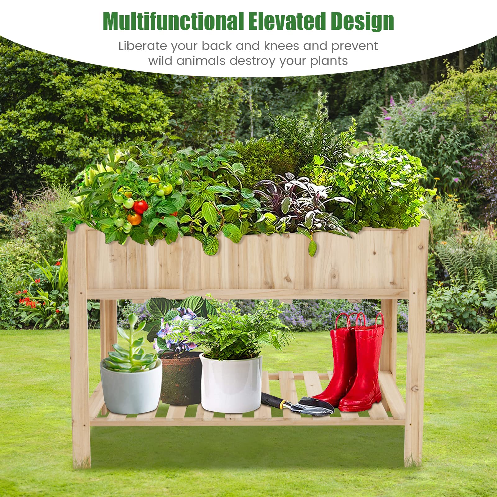Giantex Raised Garden Bed, Wooden Planter, Black Liner 