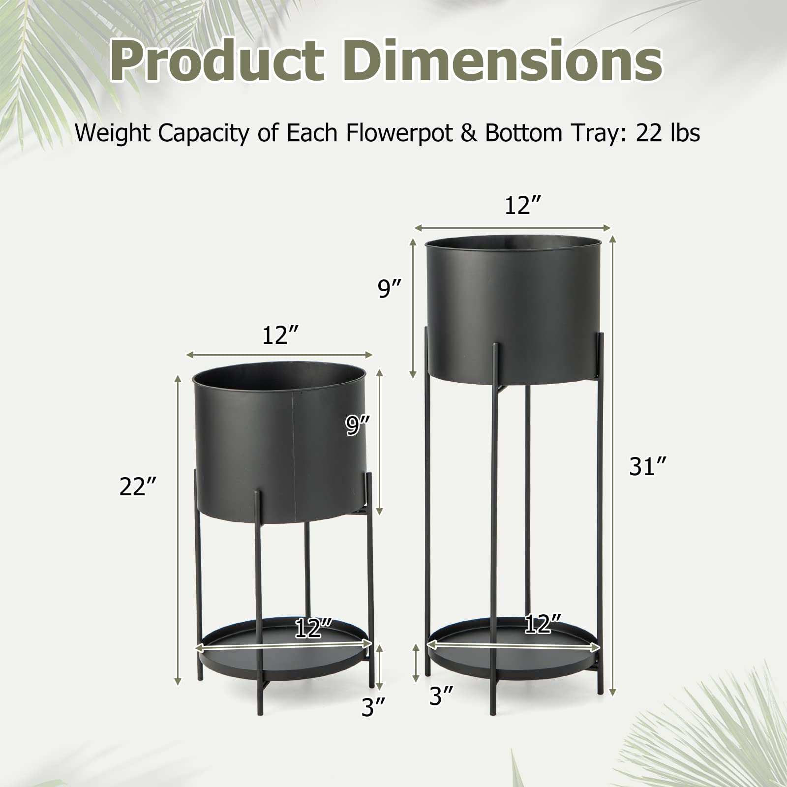 Giantex Set of 2 Round Pot Planter 