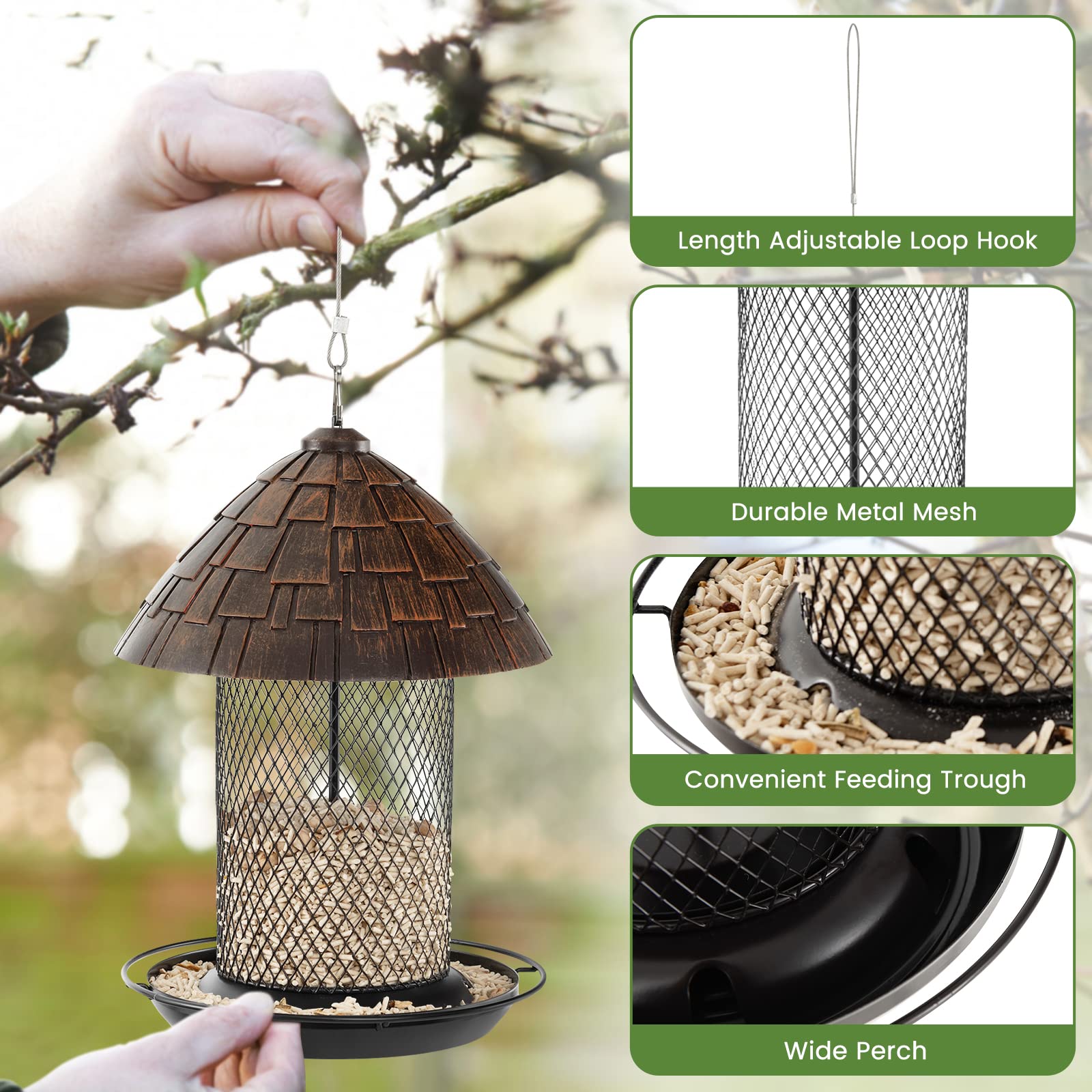 Giantex Bird Feeder, Hanging Wild Bird Feeders with Squirrel Proof Metal Mesh 