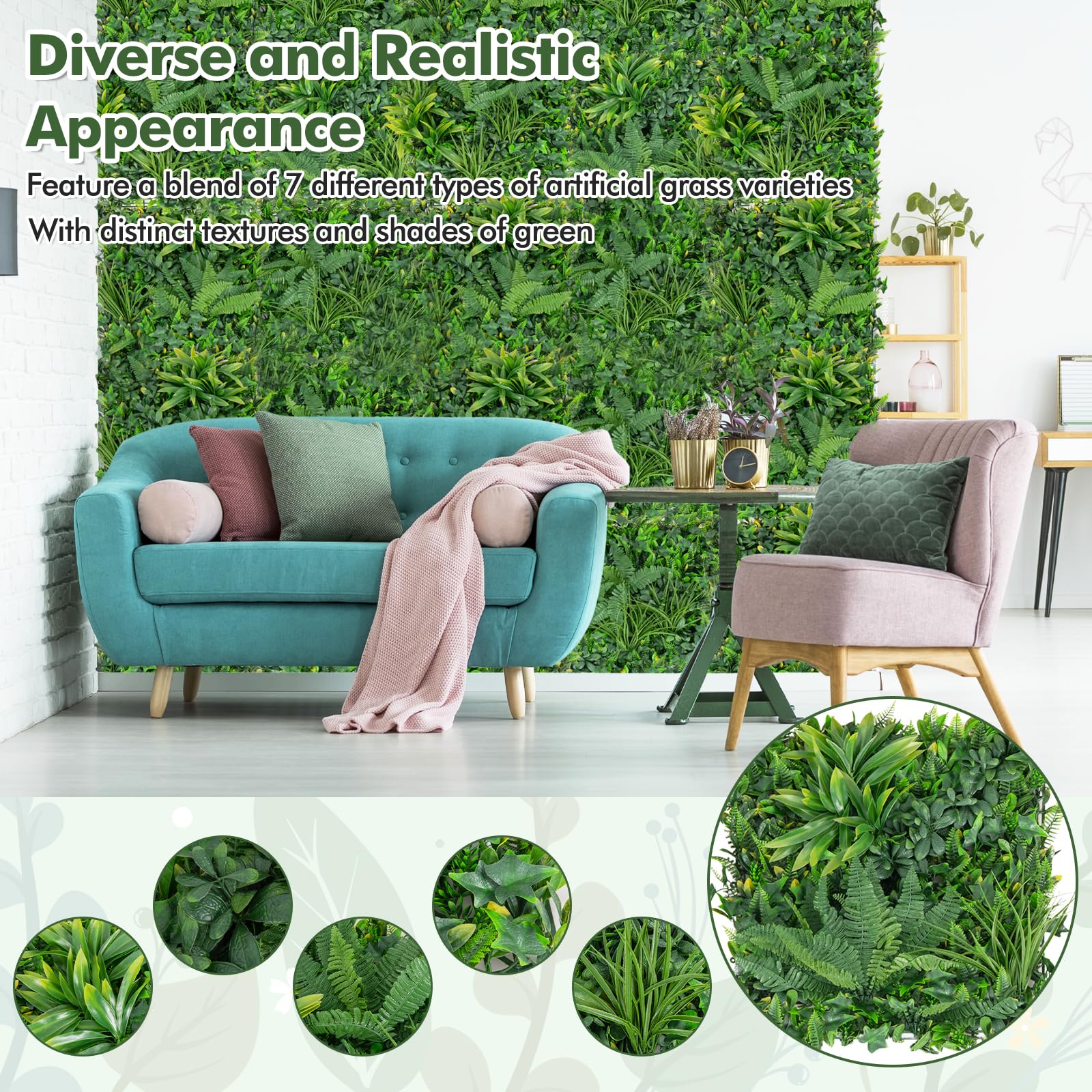 Giantex Grass Wall Panels Backdrop - 4 PCS 20"x20" Artificial Tropical Boxwood Panels 