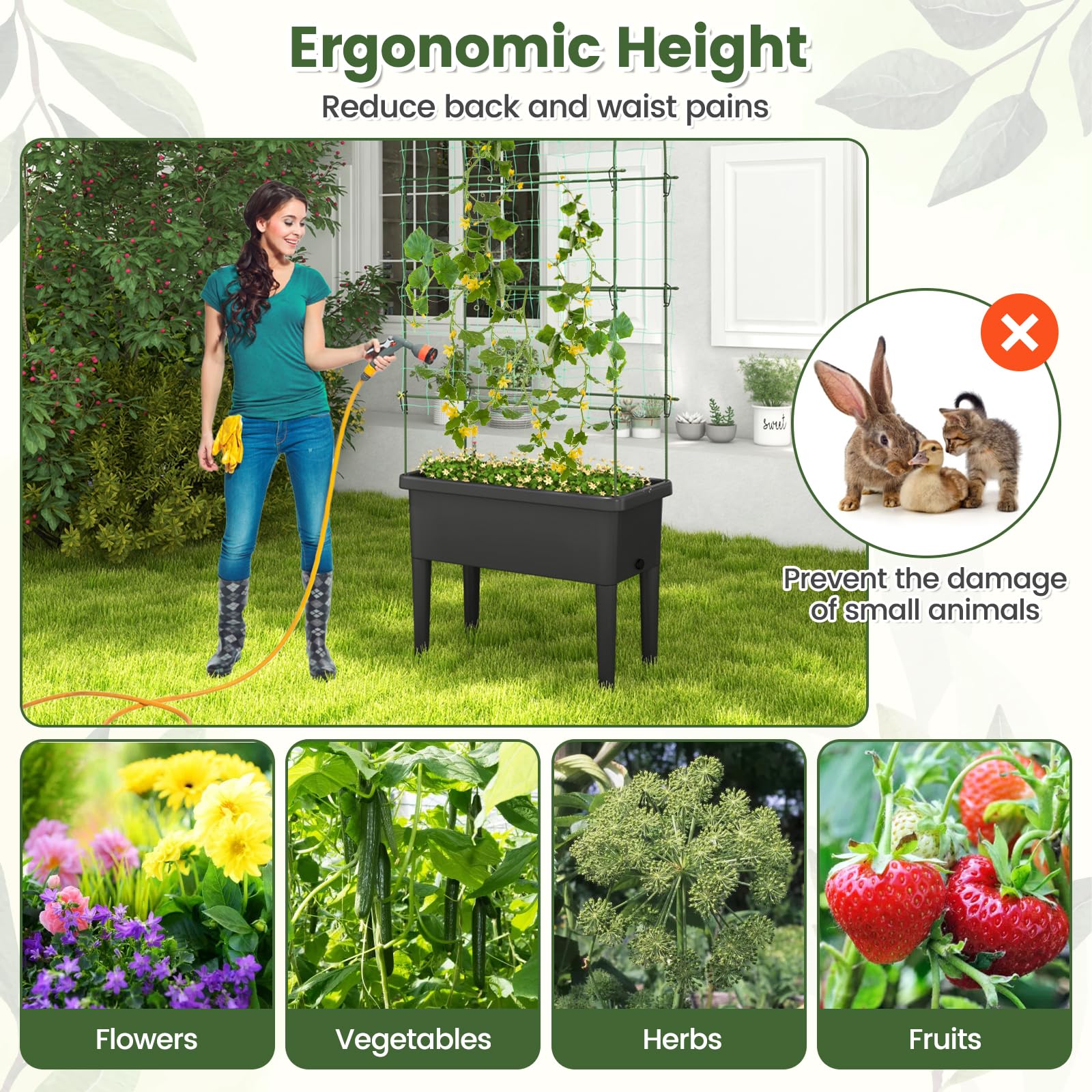 Giantex Raised Garden Bed with Climbing Trellis, Self-Watering Elevated Planter 