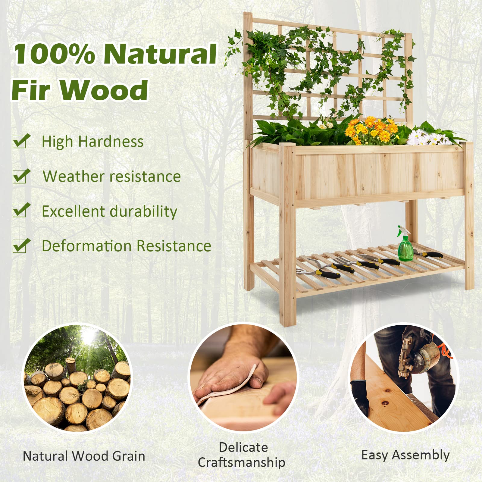 Giantex Wood Planter with Trellis, Standing Raised Garden Bed 