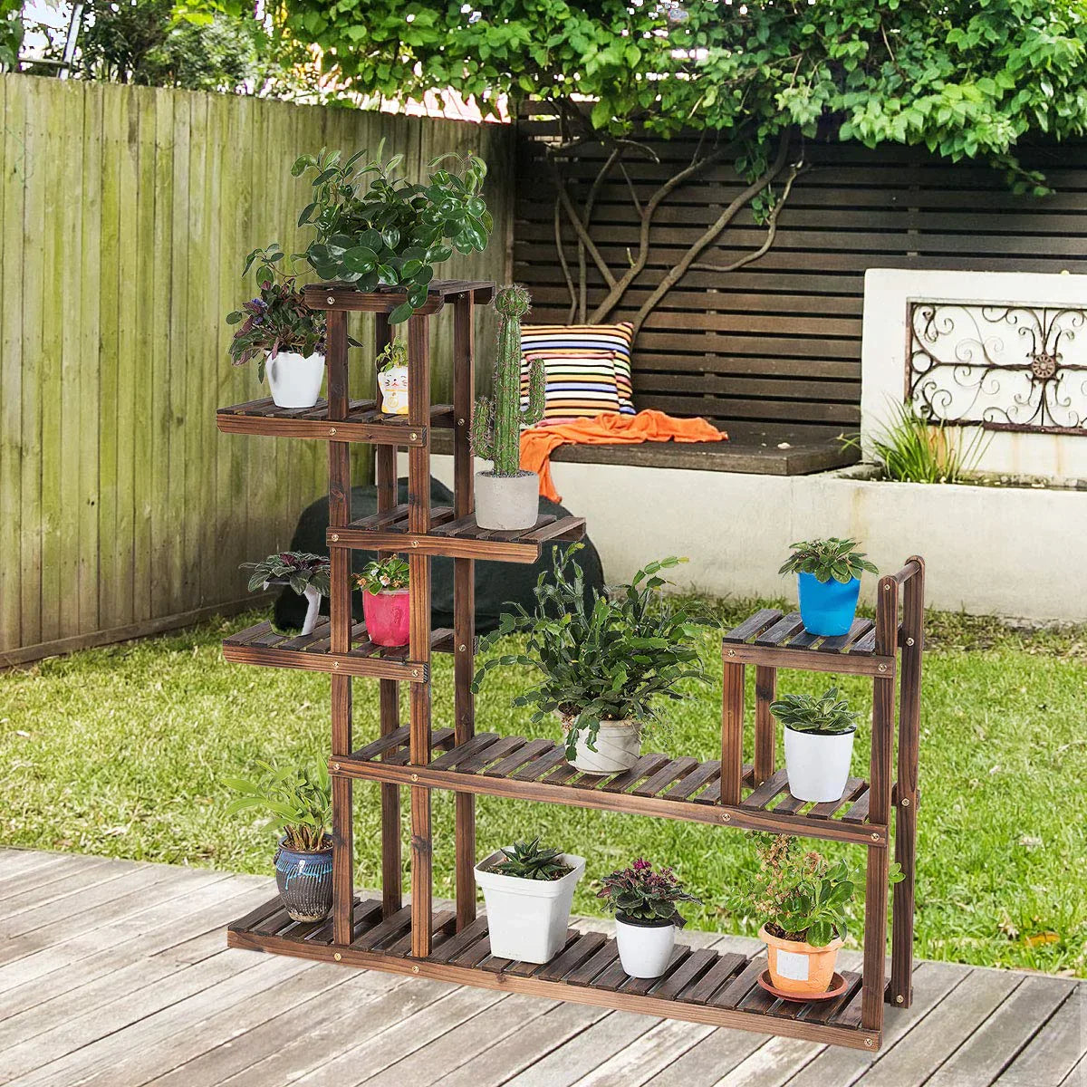 Giantex Flower Rack Wood Plant Stand Wood Shelves Bonsai Display Shelf, 7 Tiers 