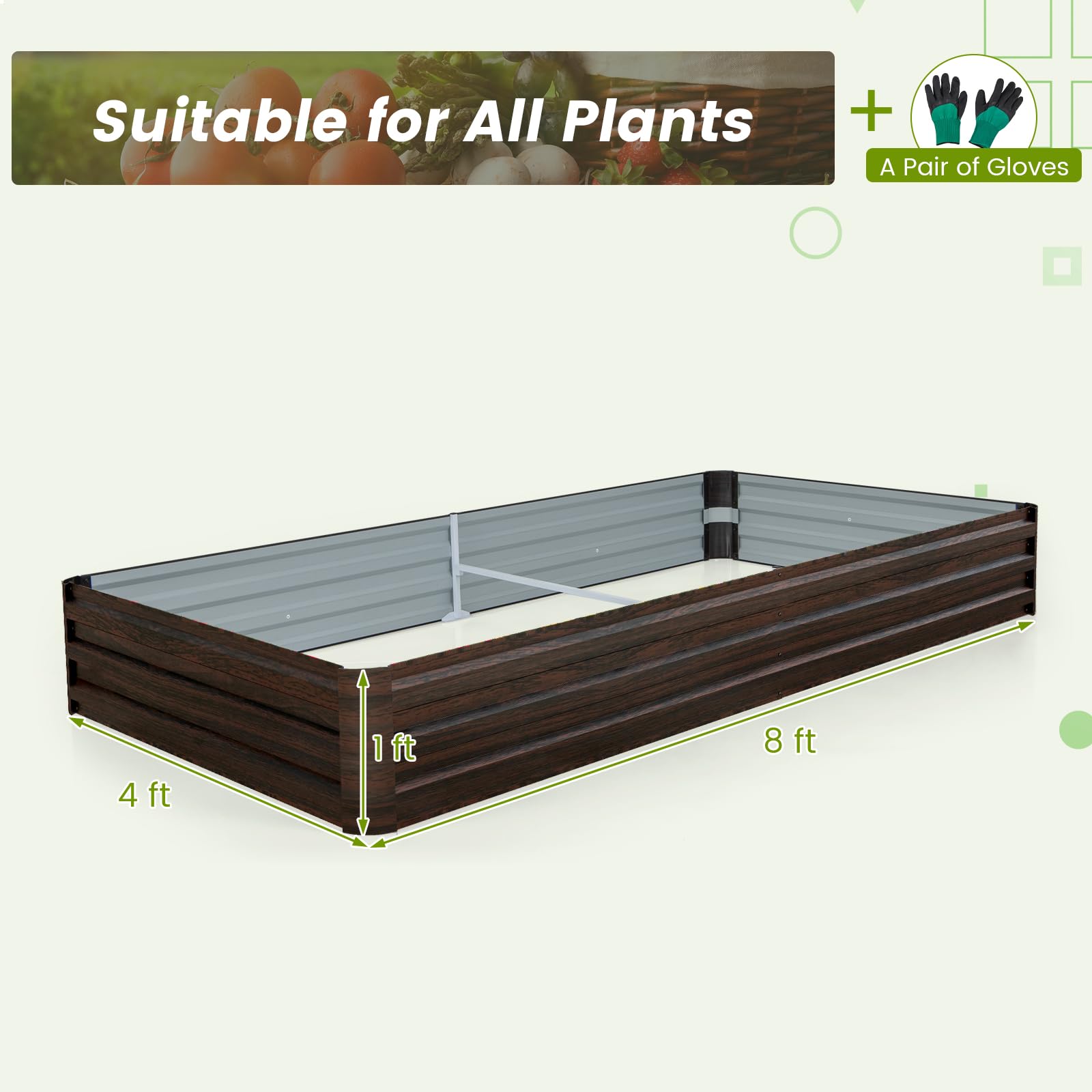 Giantex 8x4x1ft Metal Raised Garden Bed, Planter Box with Protective Edges 