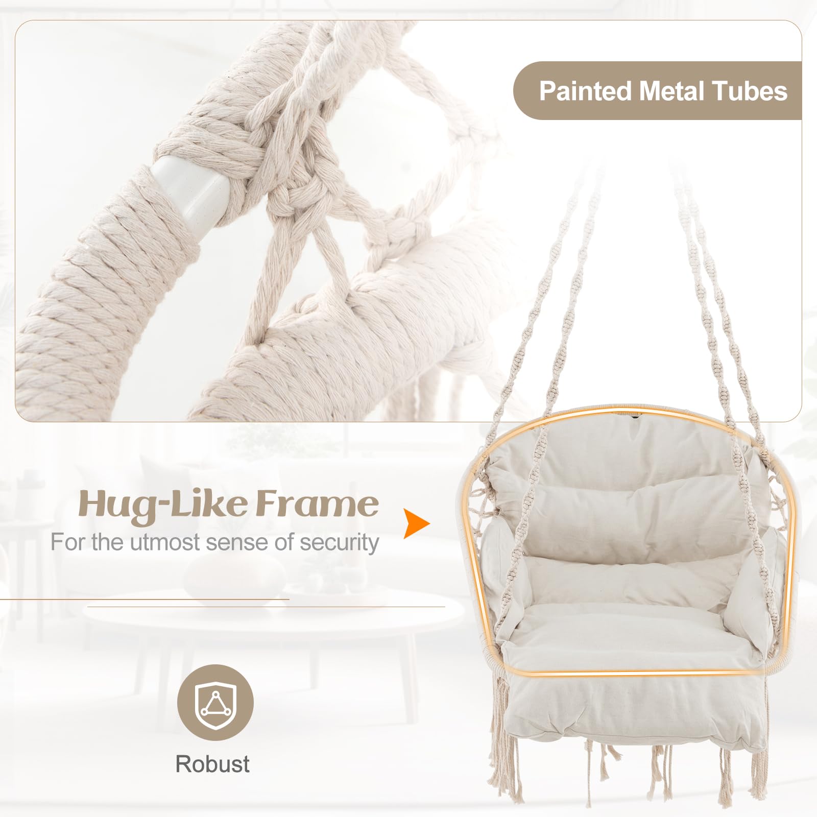 Giantex Hanging Chair Outdoor, Hammock Chair with Thick Cushion & Macrame 