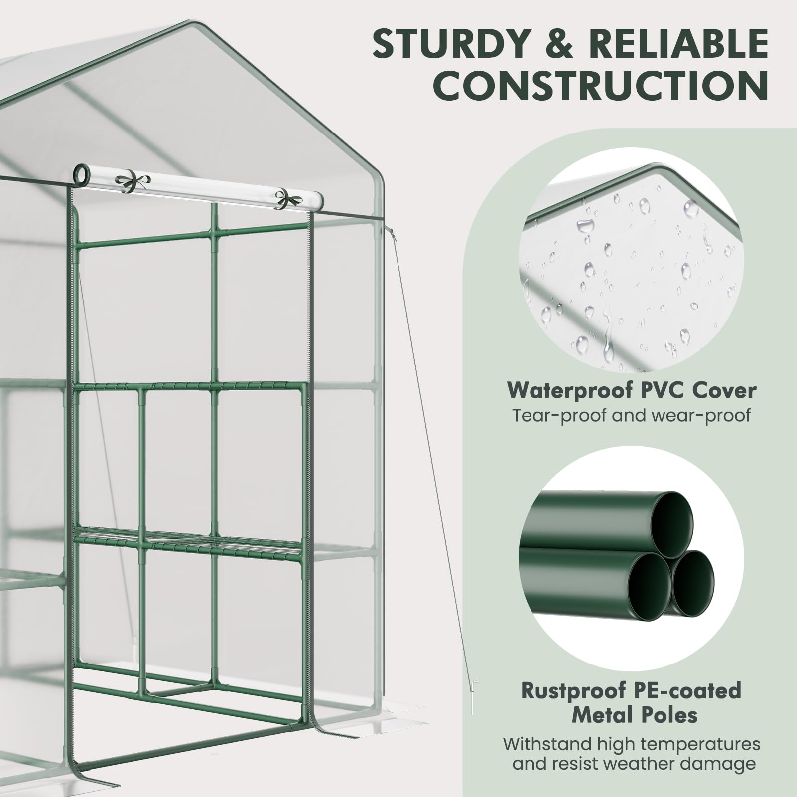 Giantex Walk-in Greenhouse w/ 3 Tiers 4 Shelves, 4 Ground Stakes & Ropes, PVC Cover 