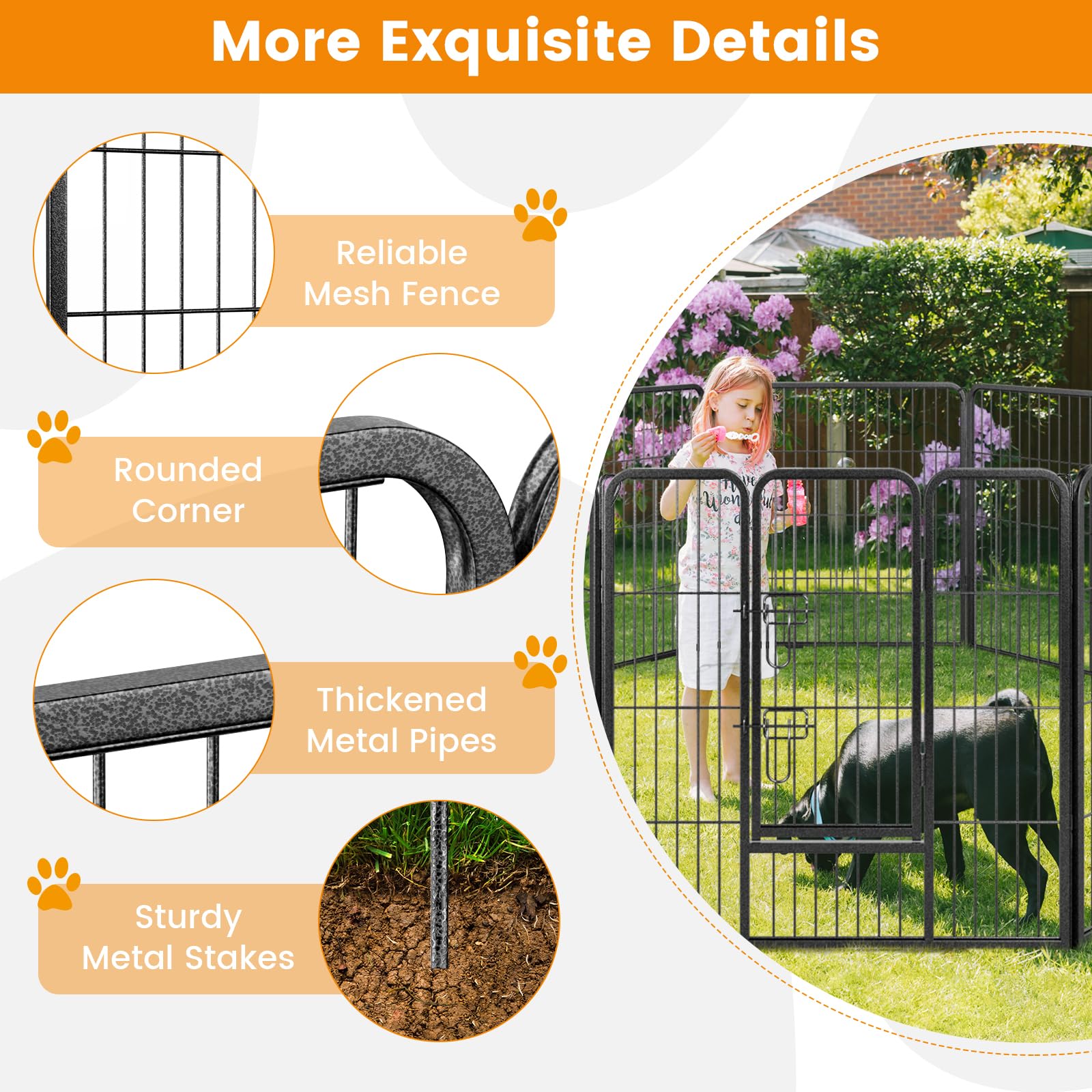 Giantex Dog Playpen Outdoor 32" H - 8/16 Panels Metal Pet Fence for Medium Dogs, Heavy Duty Dog Pen Exercise Fence with Door 