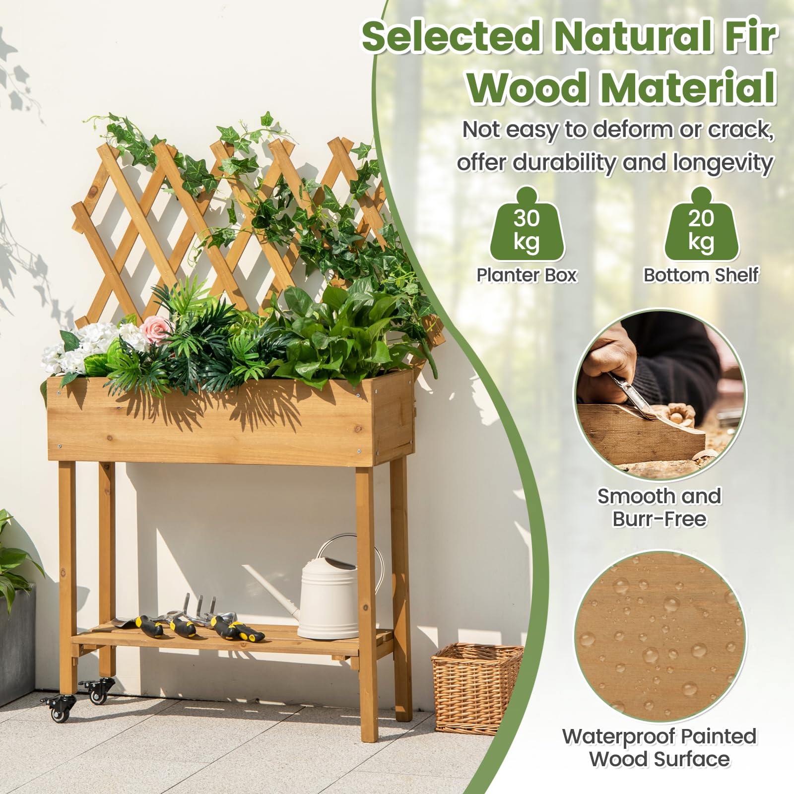 Giantex Raised Garden Bed on Wheels, Rolling Planter Boxes with Trelli 