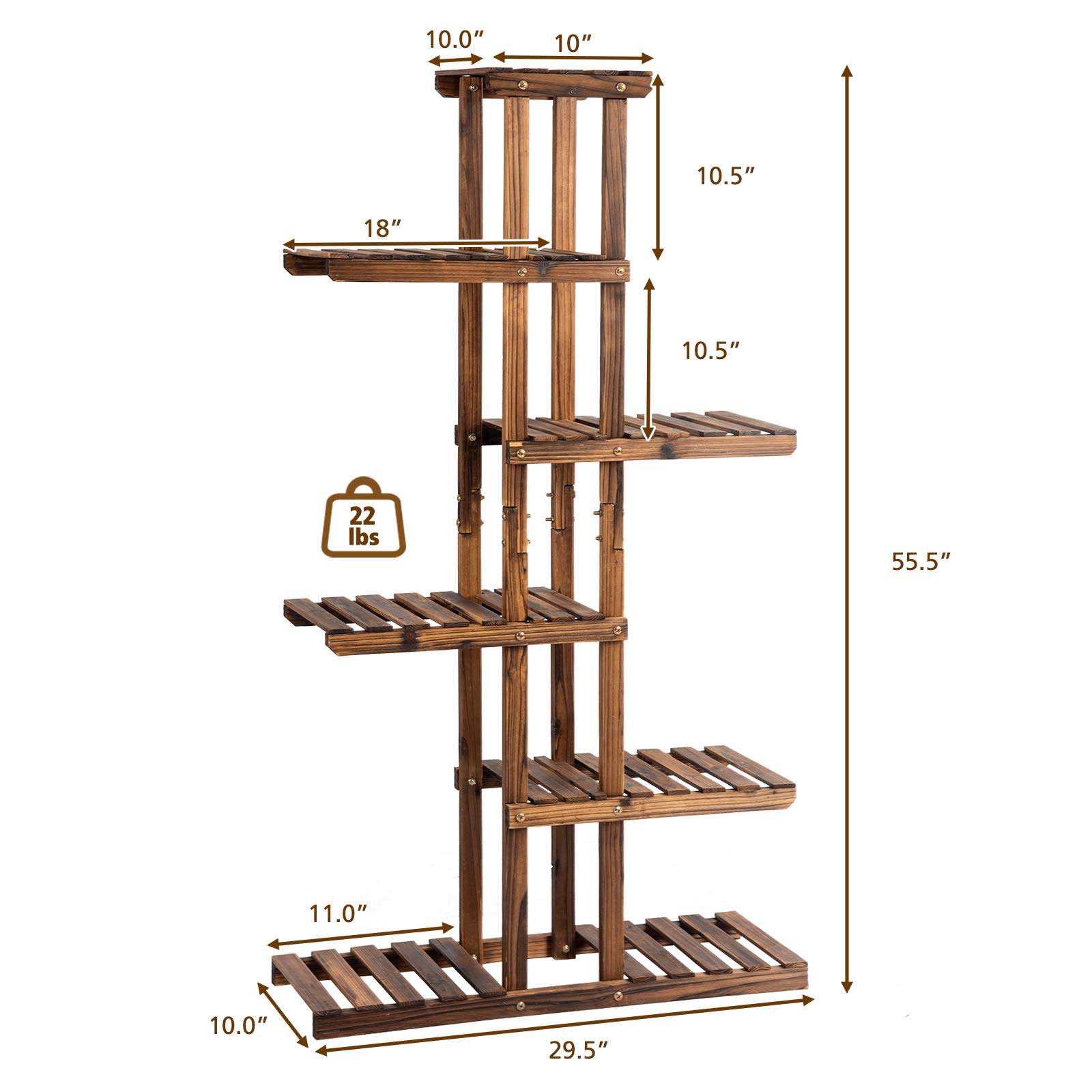Giantex Flower Rack Wood Plant Stand 7 Wood Shelves 11 Pots 