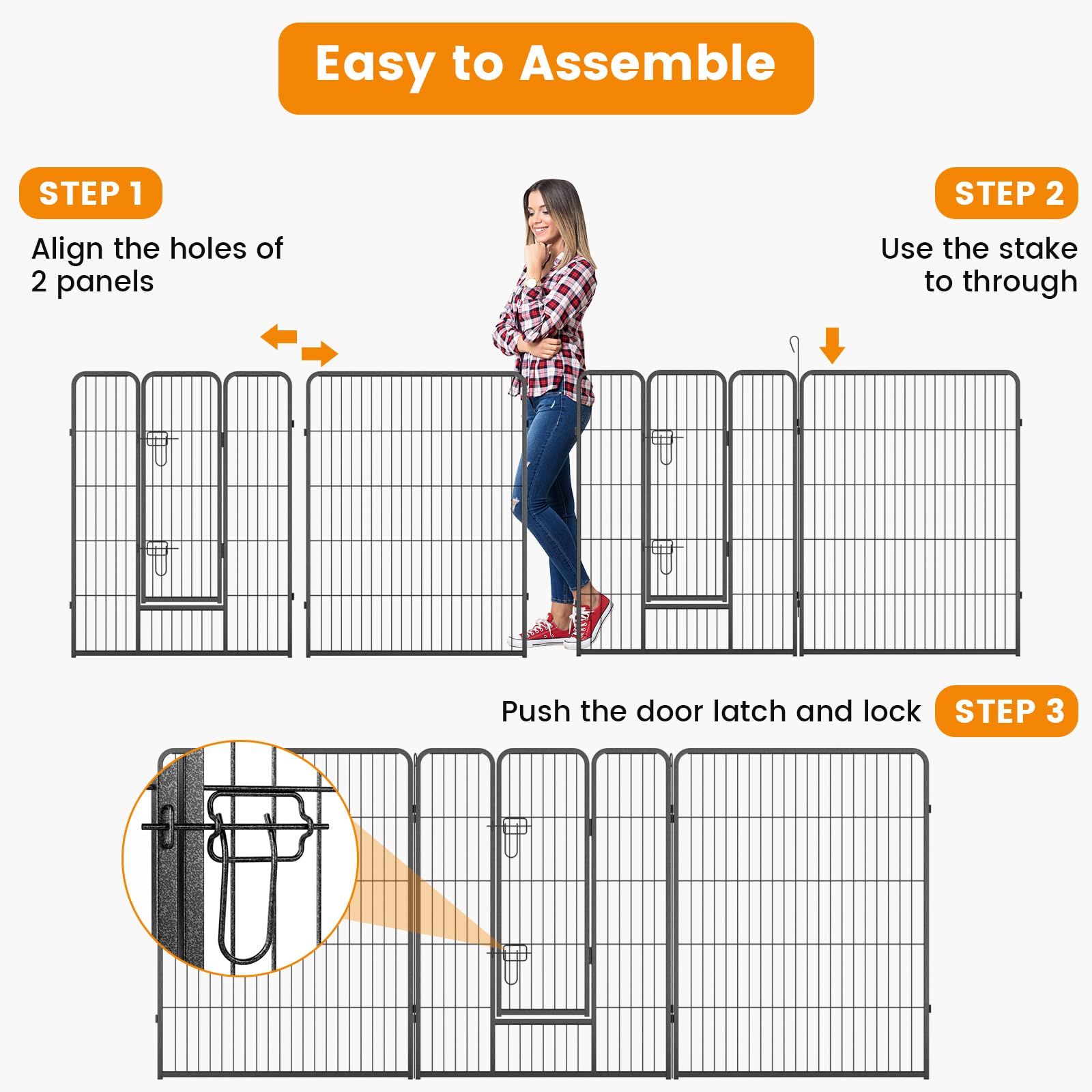 Giantex Dog Playpen Outdoor 40" H - 8/16 Panels Metal Pet Fence for Large Dogs, Heavy Duty Dog Pen Exercise Fence with Door 